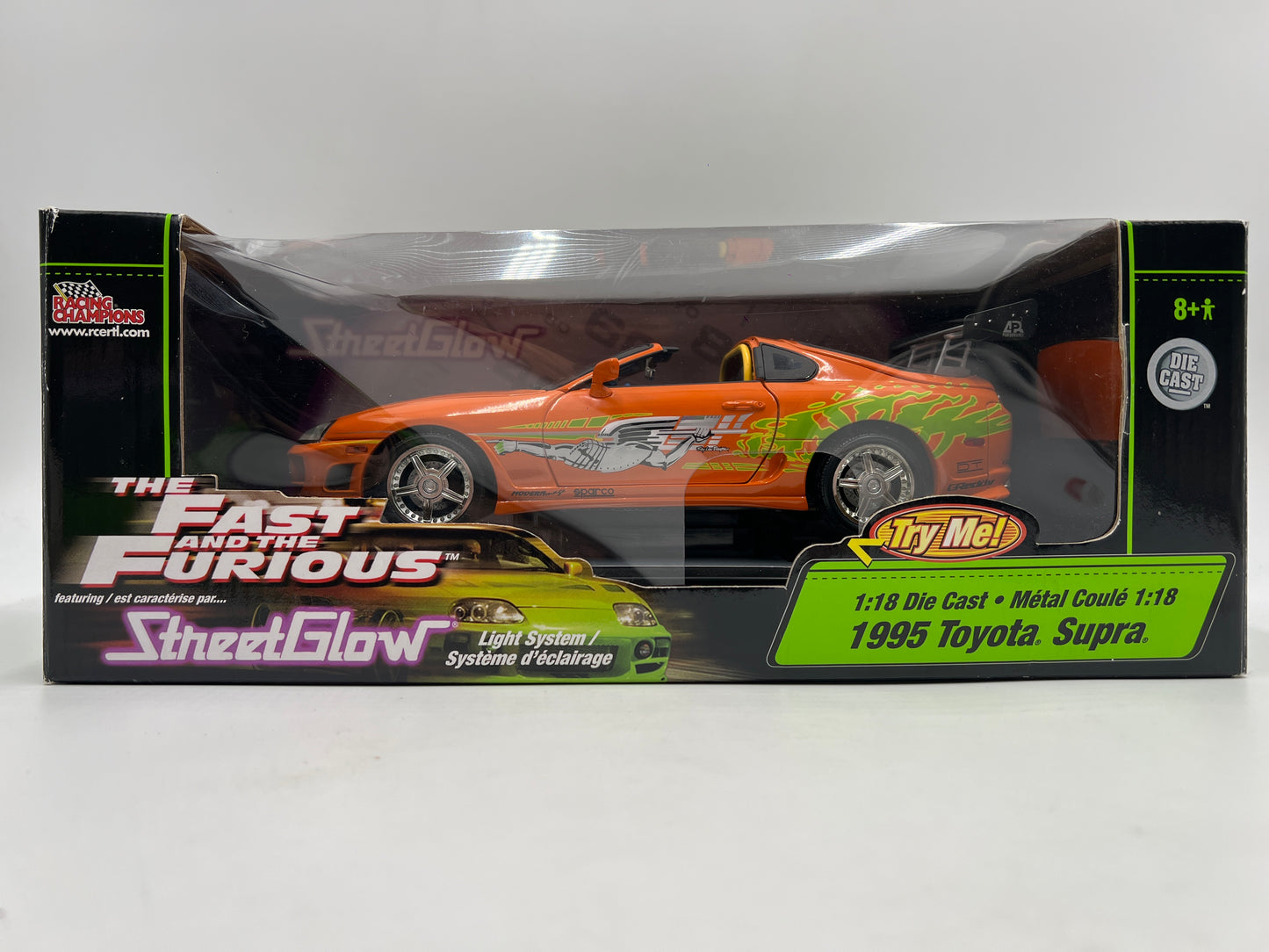 Racing Champions 1/18 Fast & Furious Street Glow 1995 Toyota Supra Orange VHTF Box Not Perfect
