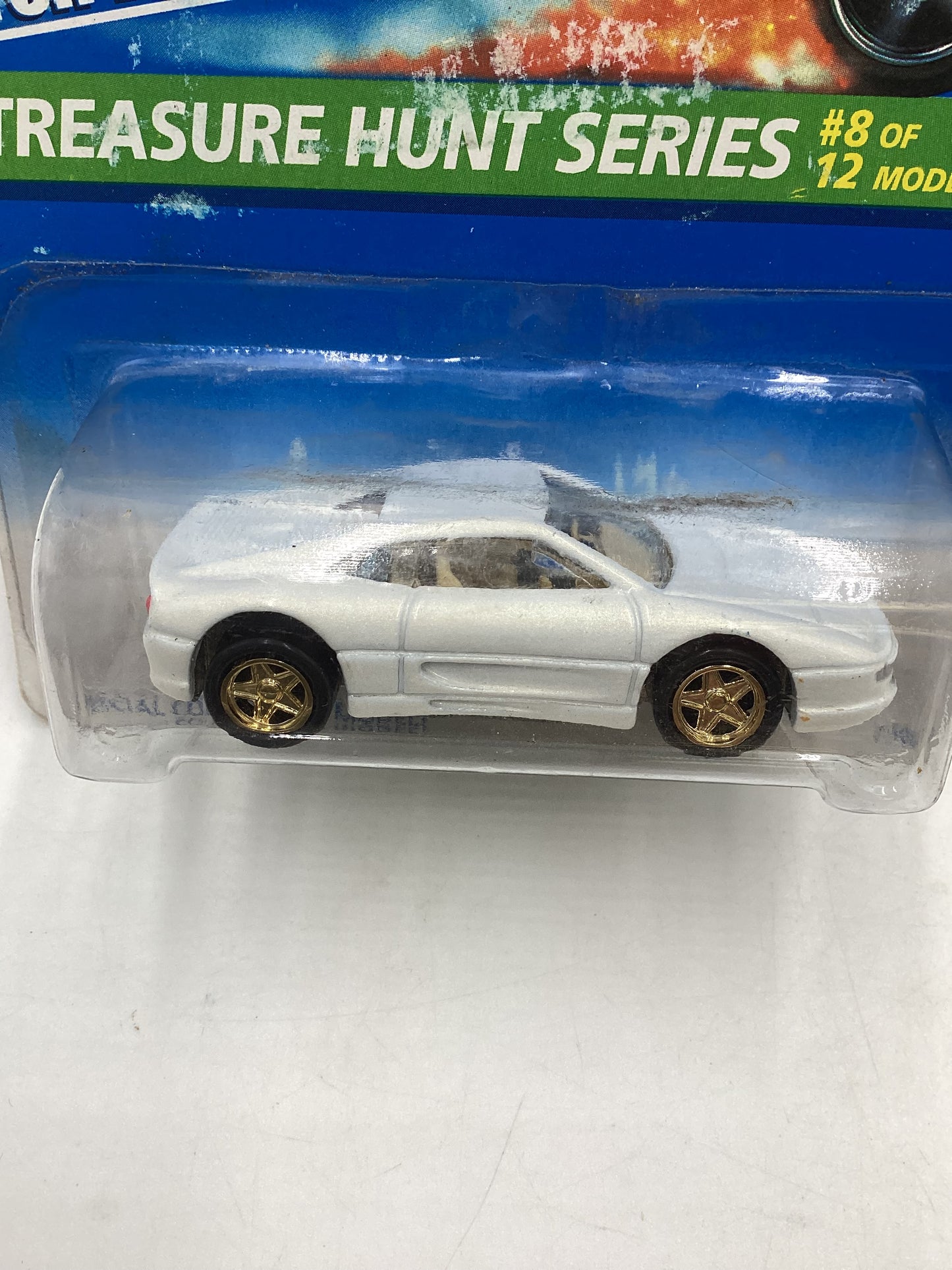 1996 Hot Wheels Treasure Hunt Series 8/12 Ferrari 355 White #435 *Bad Card* W/Protector