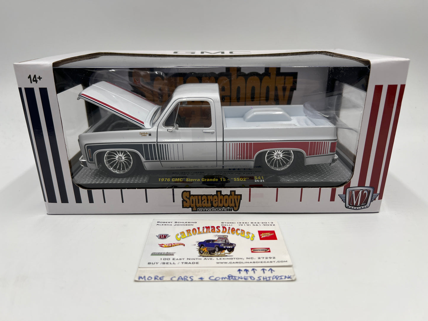 M2 Machines 1/24 Squarebody Syndicate 1976 GMC Sierra Grande 15 SS02 White S41