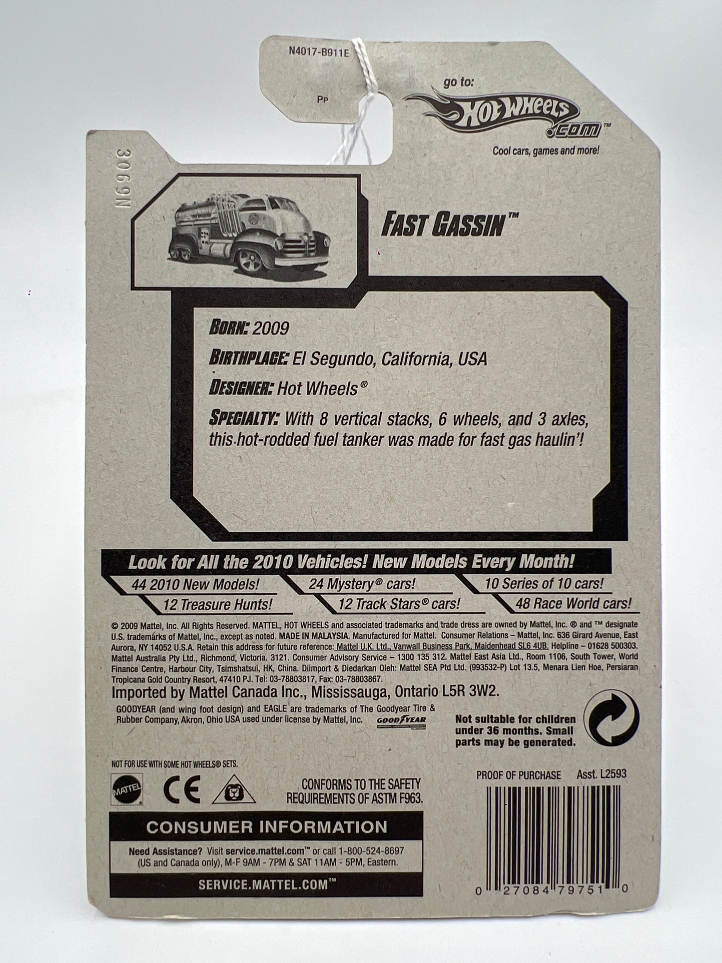 2009 Hot Wheels New Models Walmart Exclusive #14 Fast Gassin White Goodyear Tires 235B