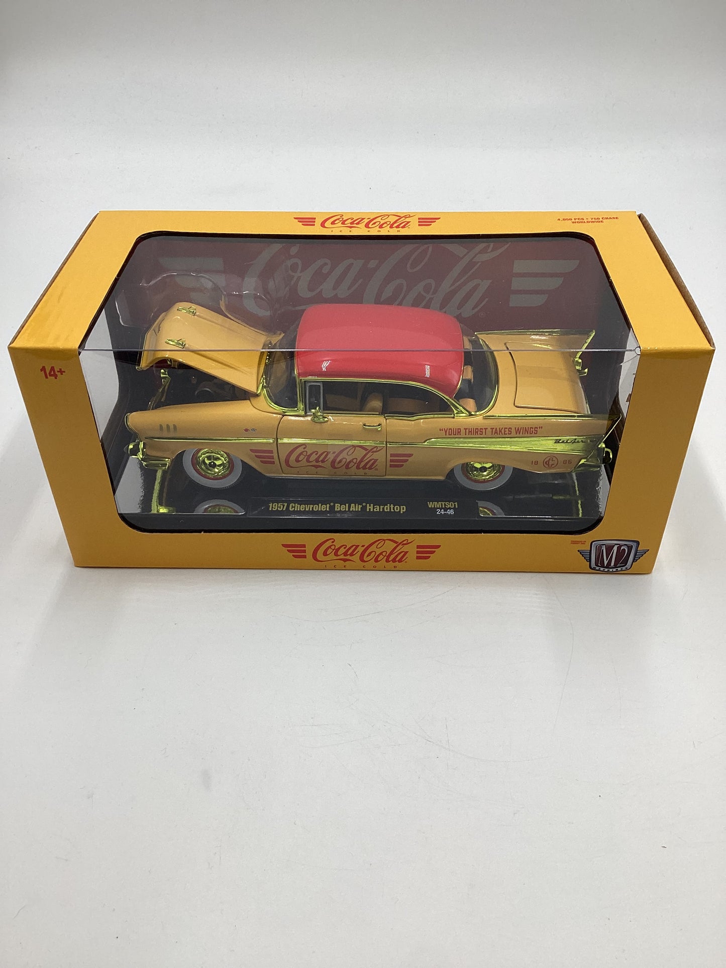 M2 Machines 1/24 Walmart Exclusive Coca Cola 1957 Chevrolet Bel Air Hardtop Yellow WMTS01 CHASE