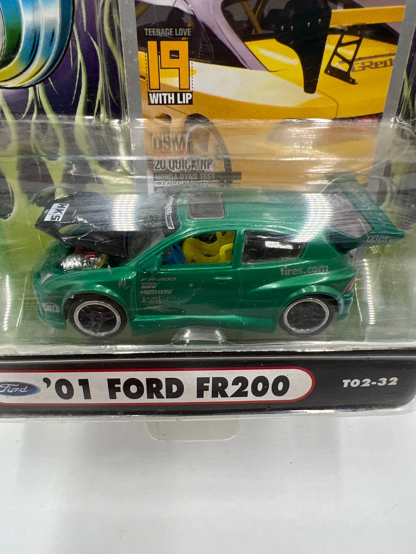 Muscle Machines Import Tuner 01 Ford FR200 Green T02-32 J Hook Torn 220E