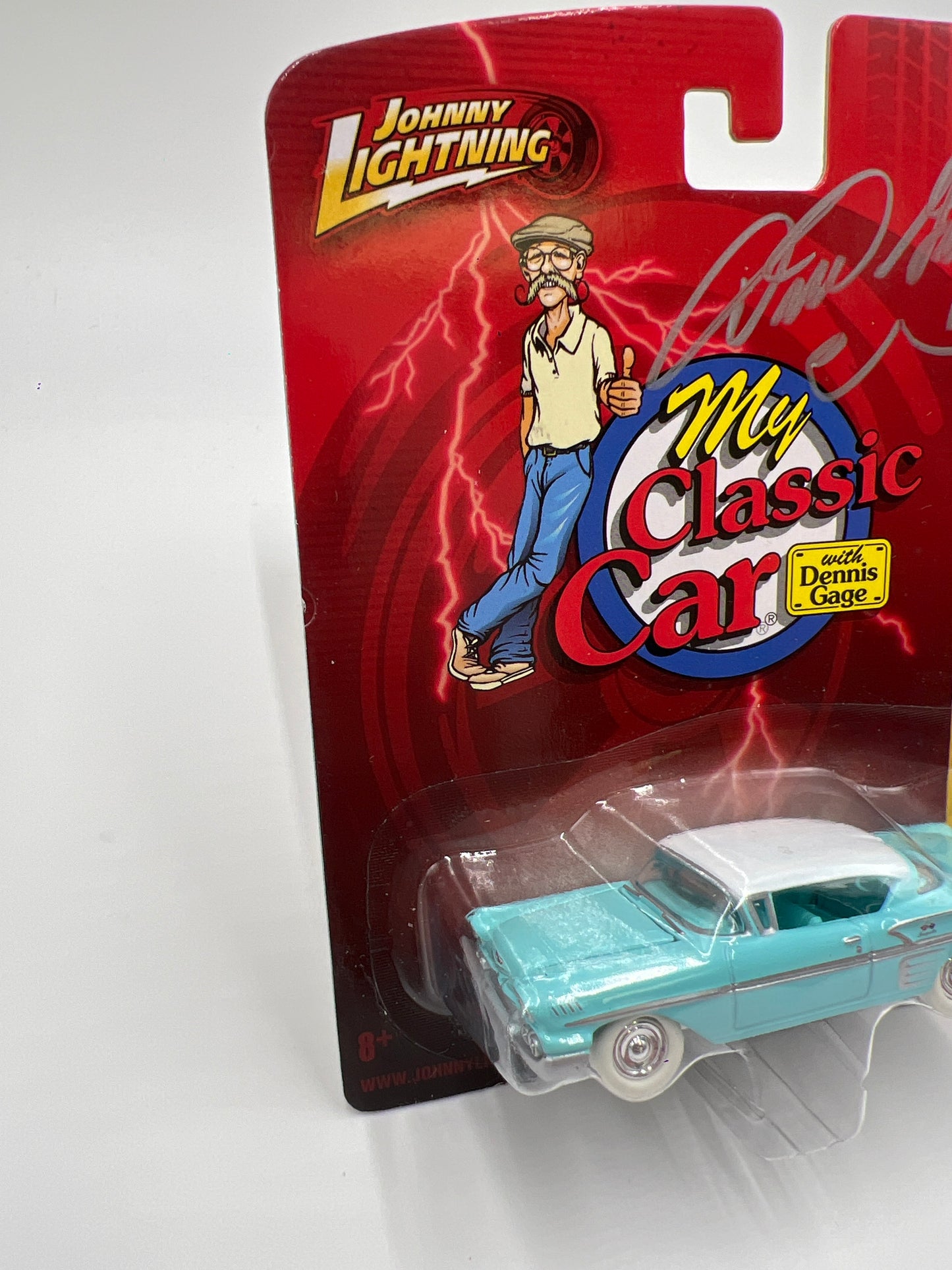 Johnny Lightning SIGNED My Classic Car JL25 1958 Chevy Impala SS Light Blue White Lightning Chase W/Protector VHTF