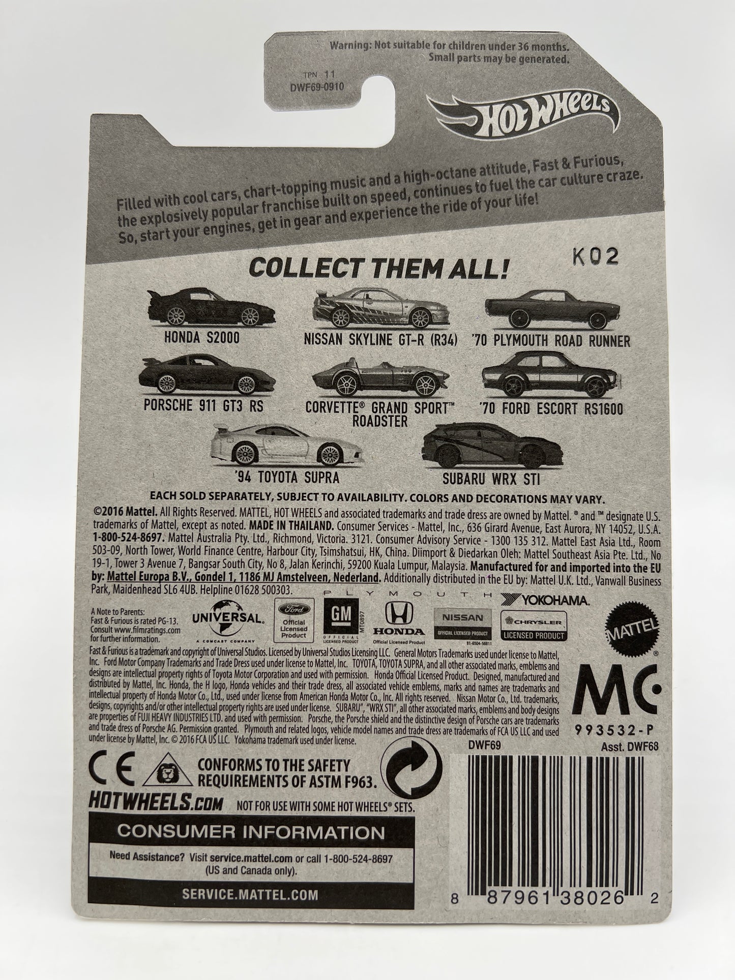 2016 Hot Wheels Fast & Furious #2 Nissan Skyline GT-R R34 Silver W/Protector Cracked Blister