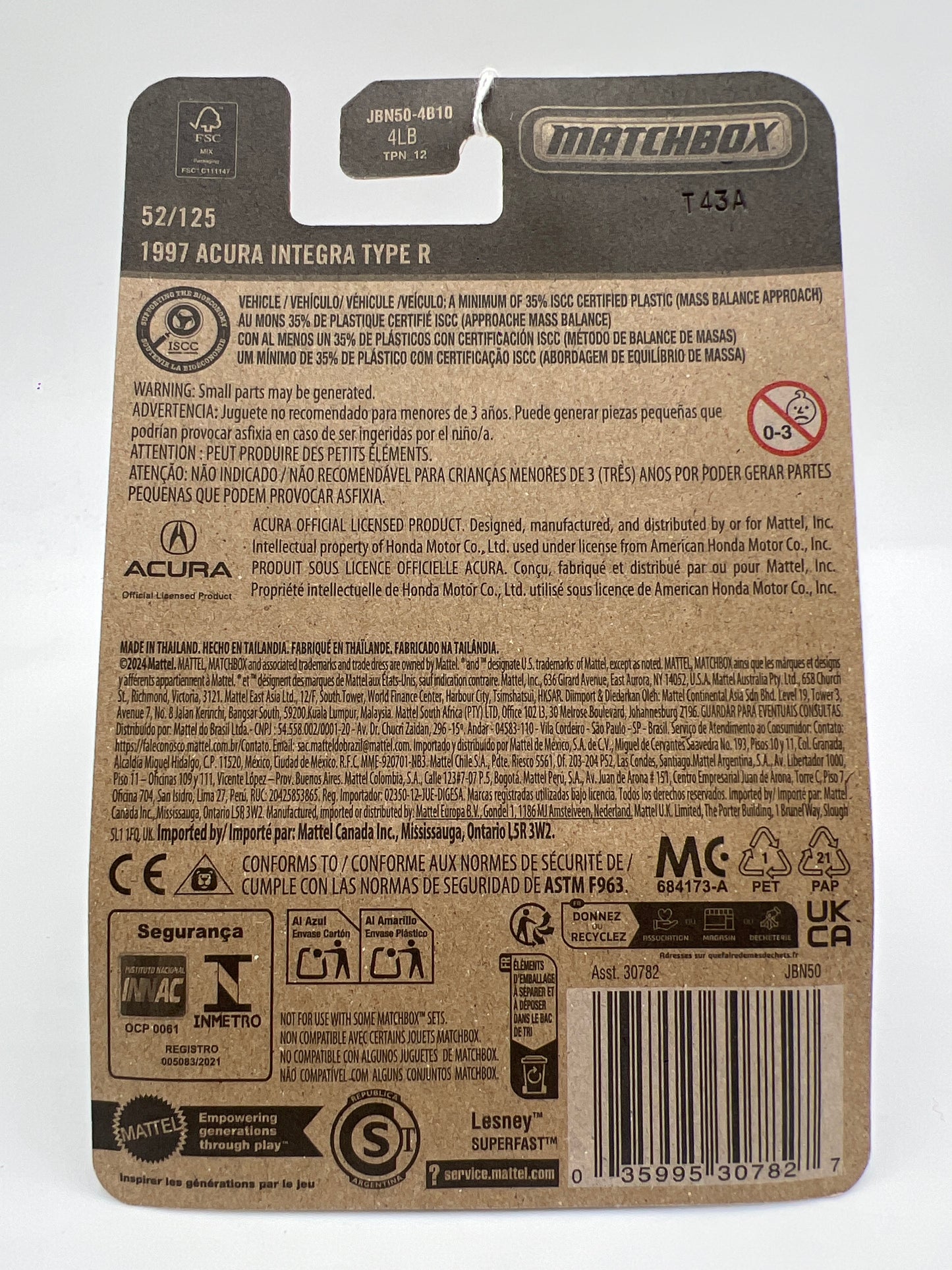 2025 Matchbox #52 1997 Acura Integra Type R White 215A