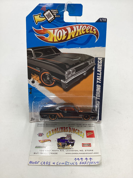 2012 Hot Wheels Muscle Mania Ford #111 69 Ford Torino Talledega Black 34A