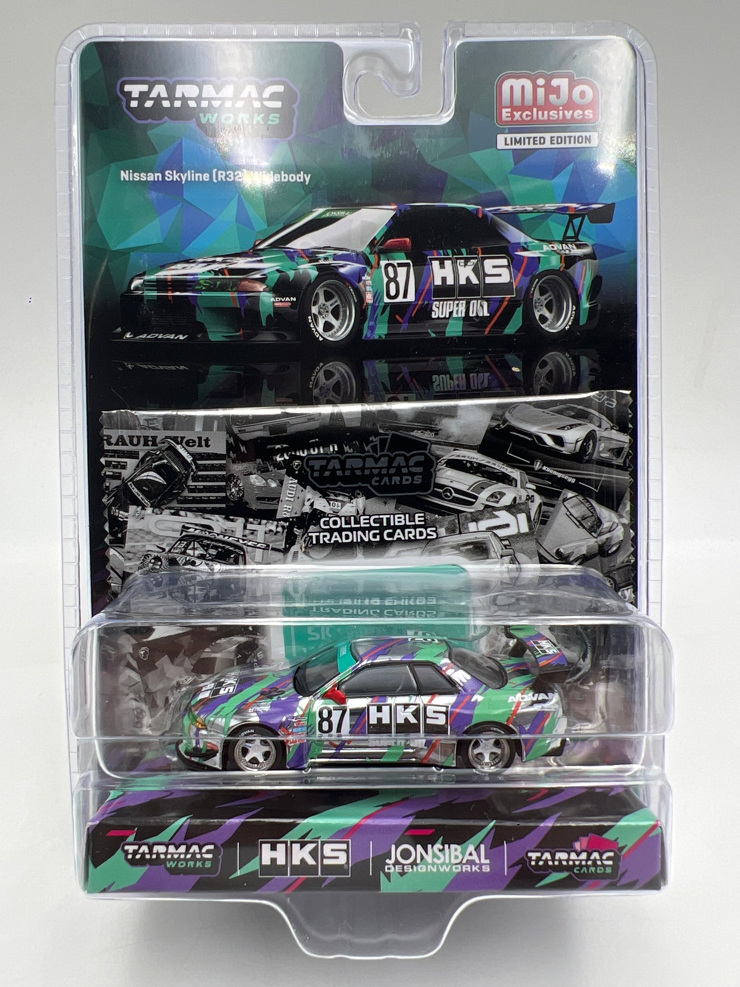 Tarmac Works Mijo Exclusives CHASE Nissan Skyline R32 Widebody HKS W/Trading Cards