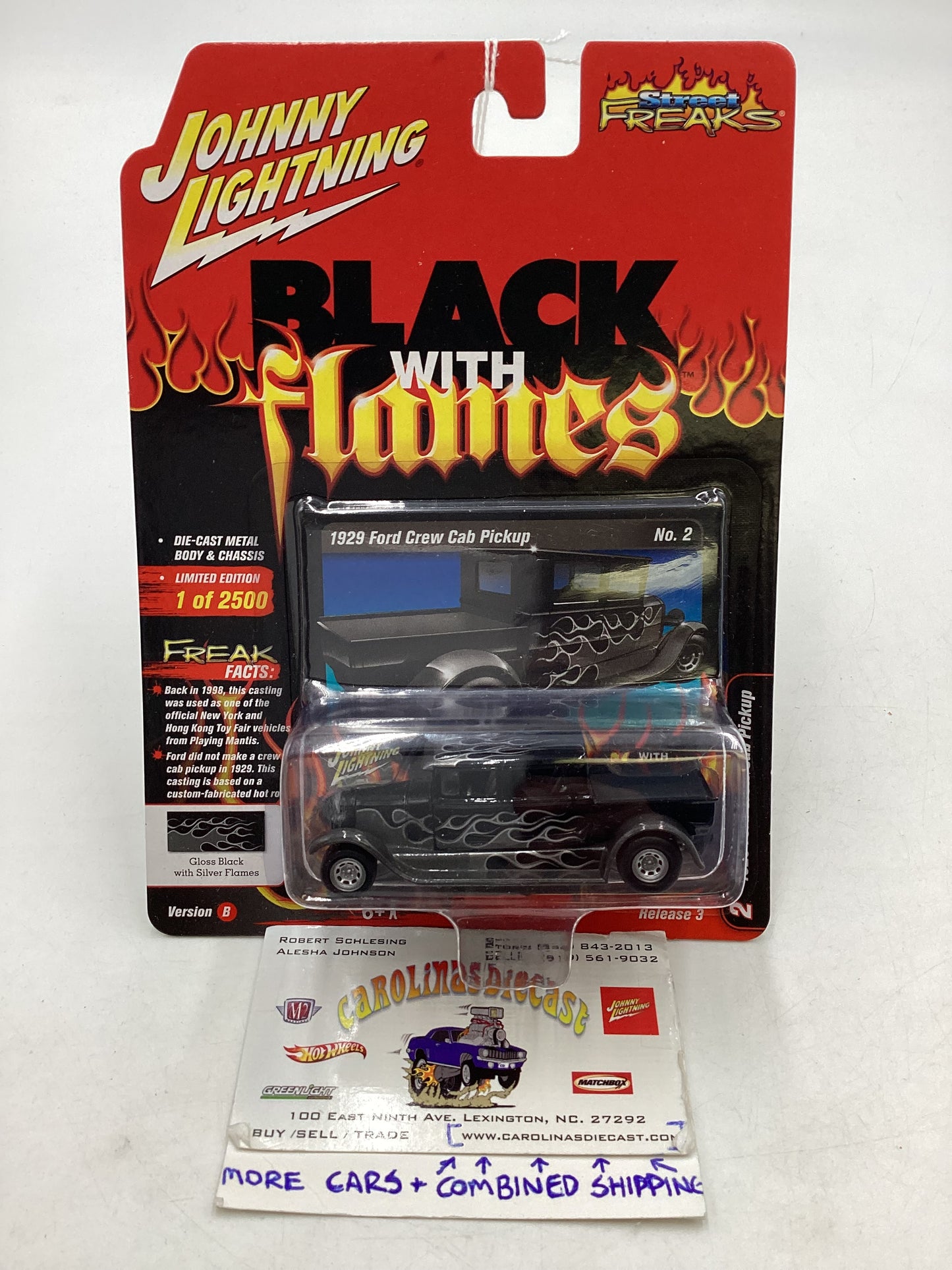 Johnny Lightning Street freaks 1929 Ford Crew Cab Pickup Black with Silver Flames 218E