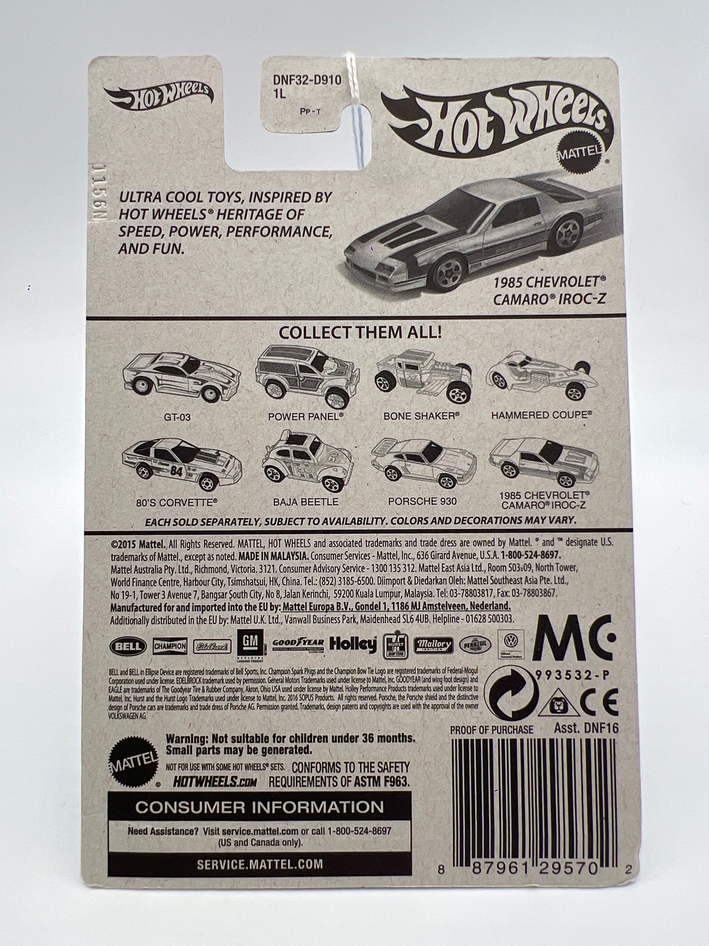 2016 Hot Wheels Target Retro 1985 Chevrolet Camaro IROC-Z White/Blue 157B