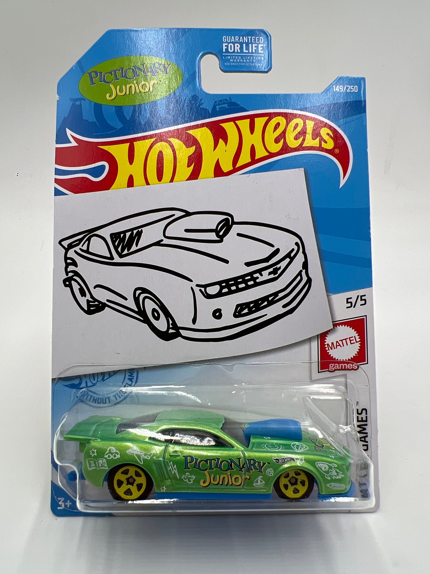 Hot Wheels Kroger Exclusive #149 10 Pro Stock Camaro Green Pictionary Jr Sketch Card W/Protector