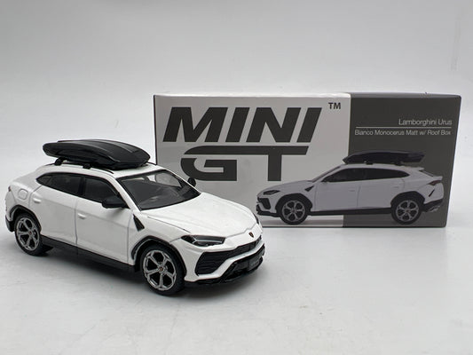 Mini GT MiJo x USA Exclusive #220 Lamborghini Urus Bianco Monocerus W/Roof Box White