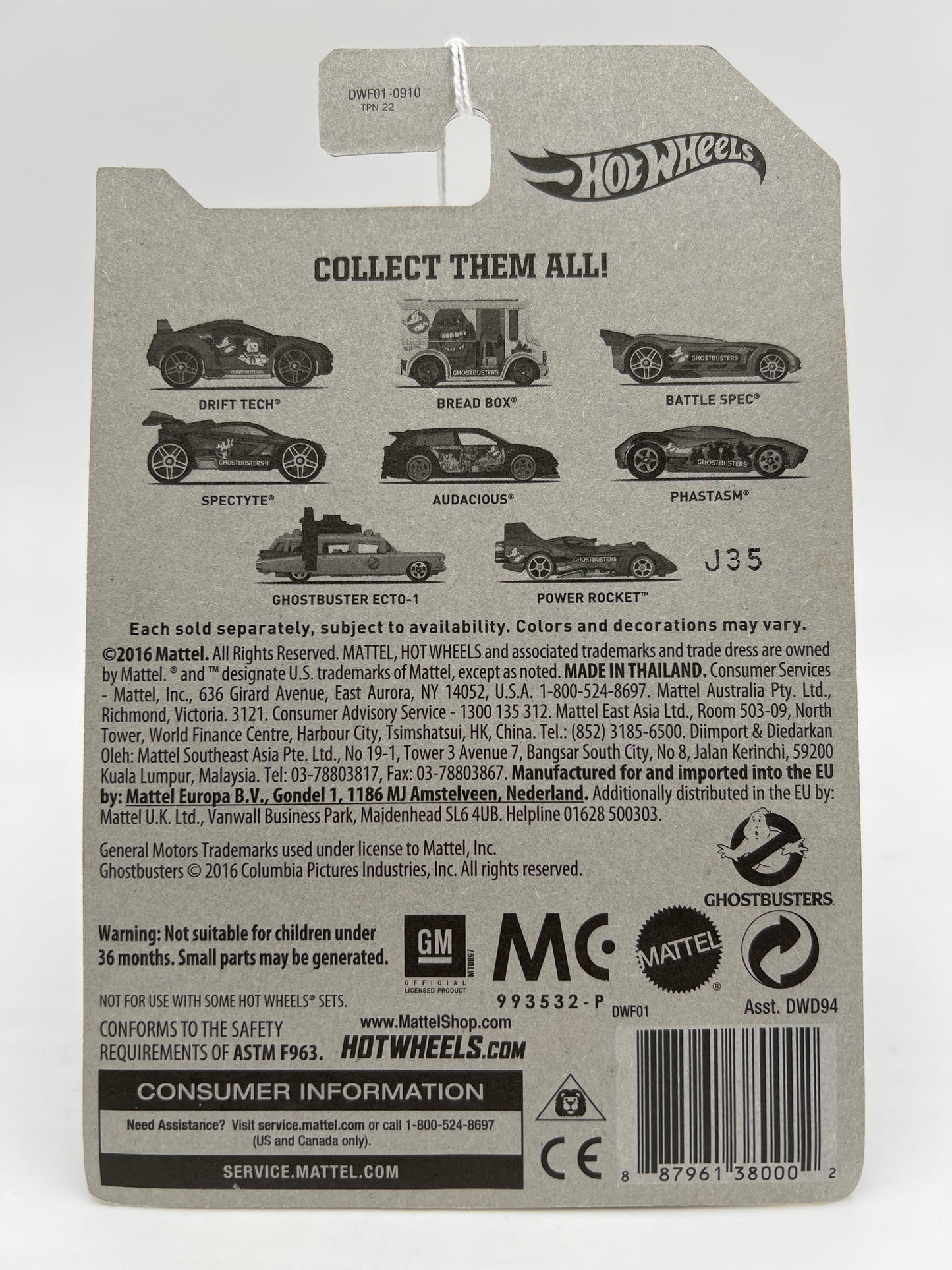 2016 Hot Wheels Ghostbusters #7 Ecto-1 White 117B