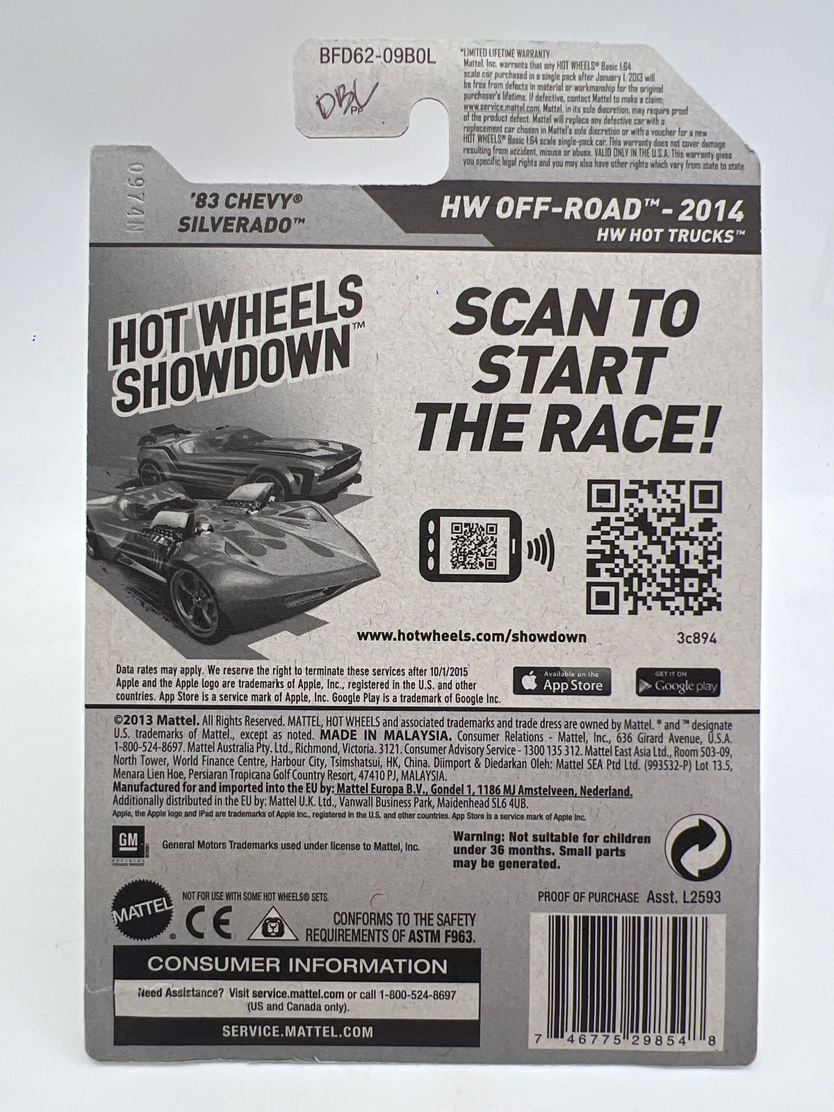 2014 Hot Wheels #136 83 Chevy Silverado Yellow W/Protector