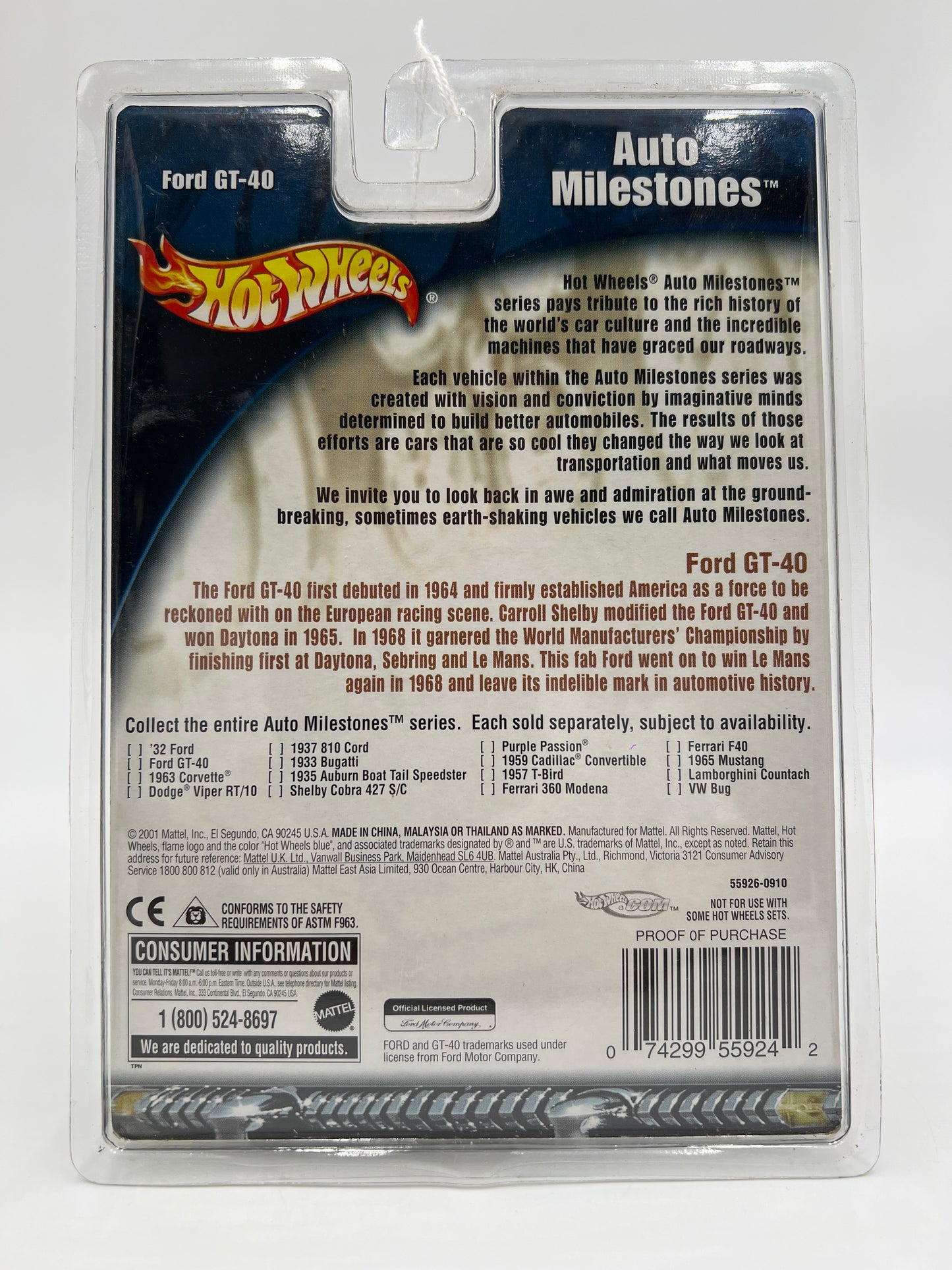 2002 Hot Wheels Auto Milestones Ford GT-40 Black SR