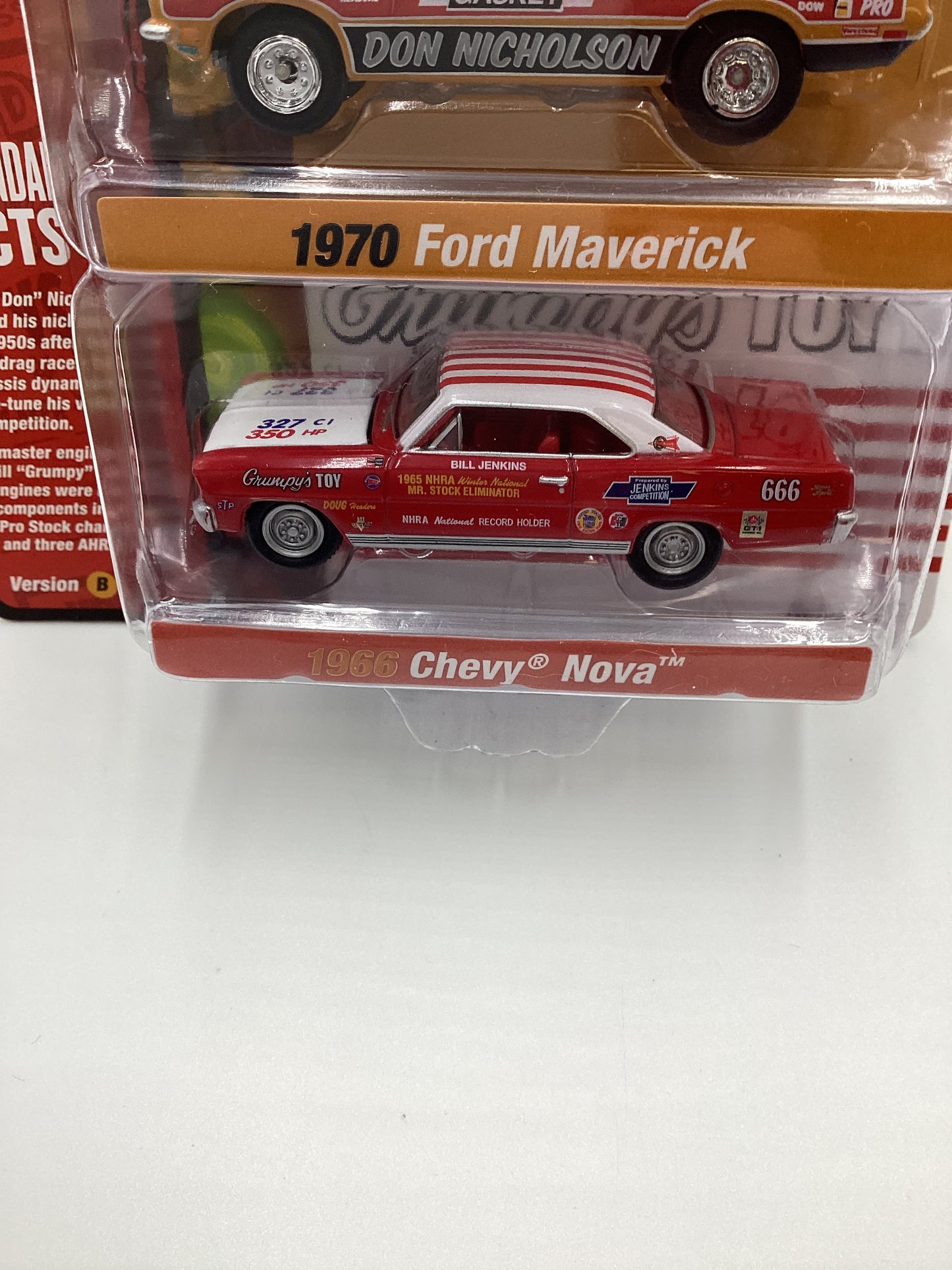 Johnny Lightning Legends of the Quarter Mile Release 2 Version B 1970 Ford Maverick Don Nicholson 1966 Chevy Nova Grumpys Toy 231B
