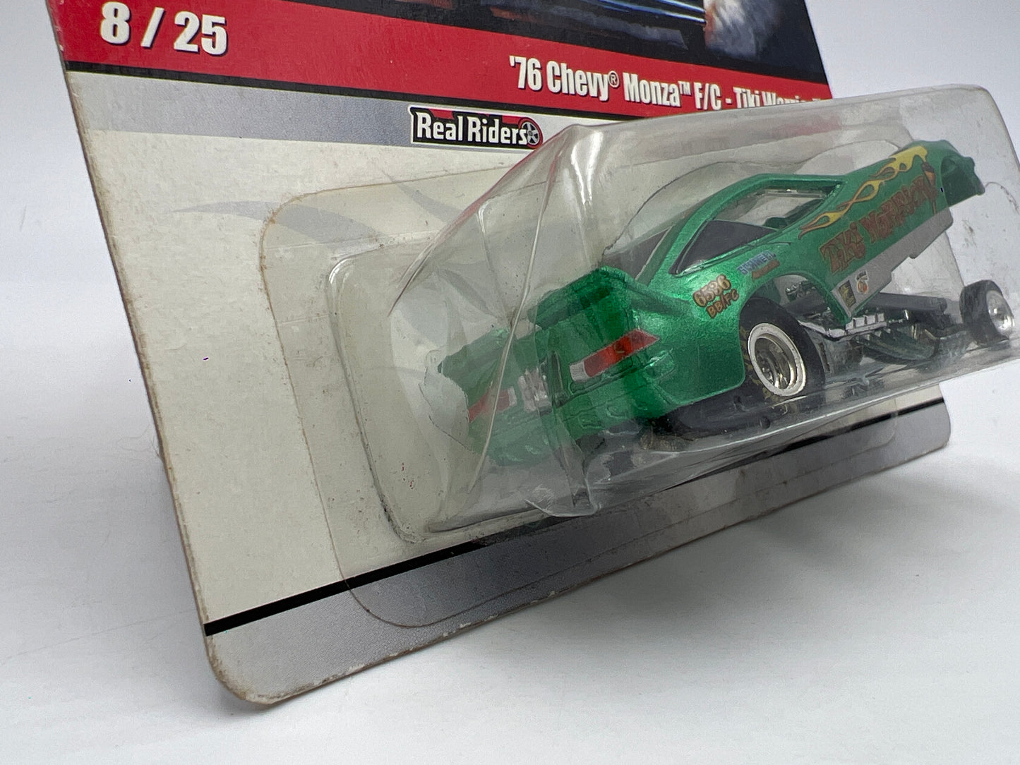 Hot Wheels Drag Strip Demons #8 76 Chevy Monza F/C Tiki Warrior Green W/Protector Bad Blister