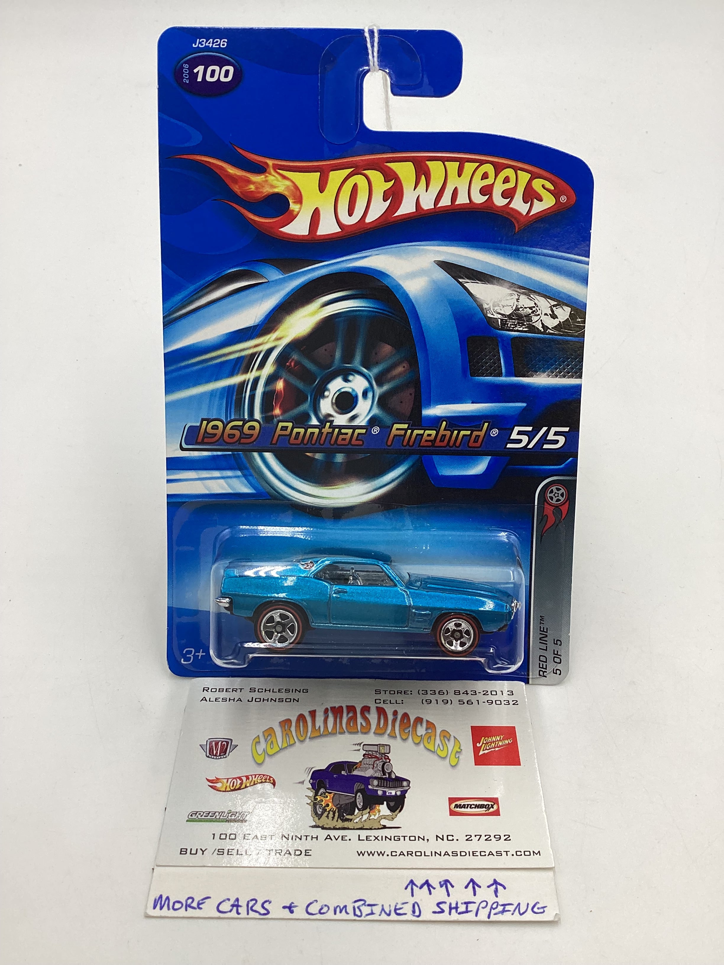 2006 Hot wheels 100 1969 Pontiac Firebird redline Blue 37D carolinasdiecast