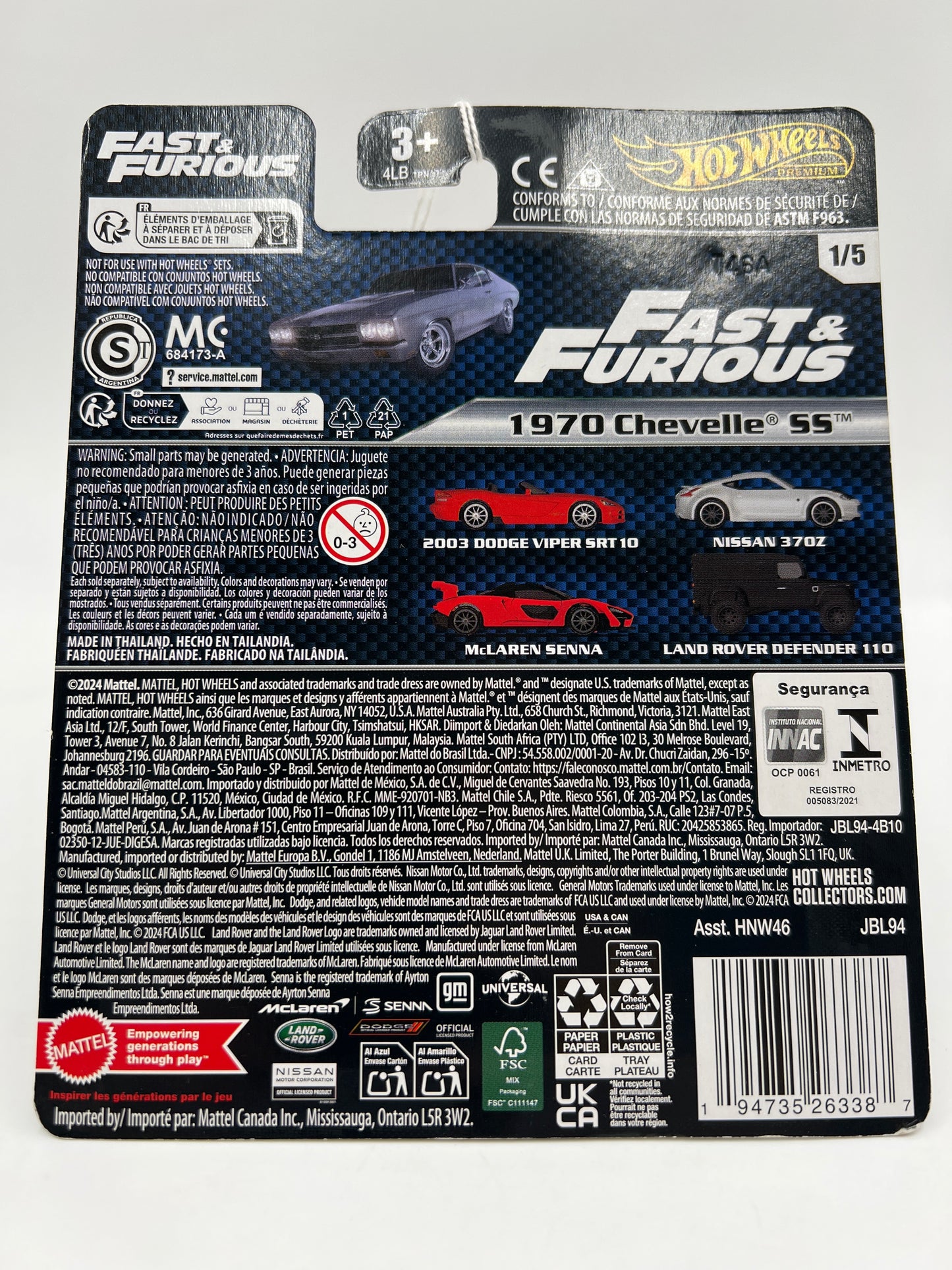2025 Hot Wheels Premium Fast & Furious 1970 Chevelle SS Primer Gray 247H