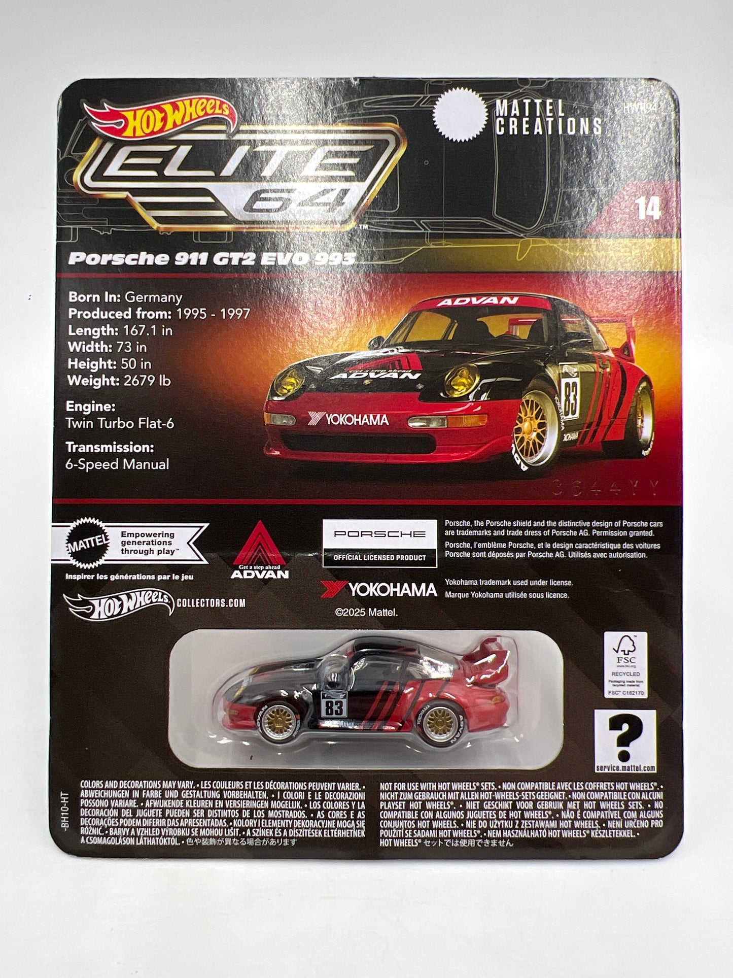 2025 Hot Wheels RLC Elite 64 #14 Advan Porsche 911 GT2 Evo 993 W/Protector