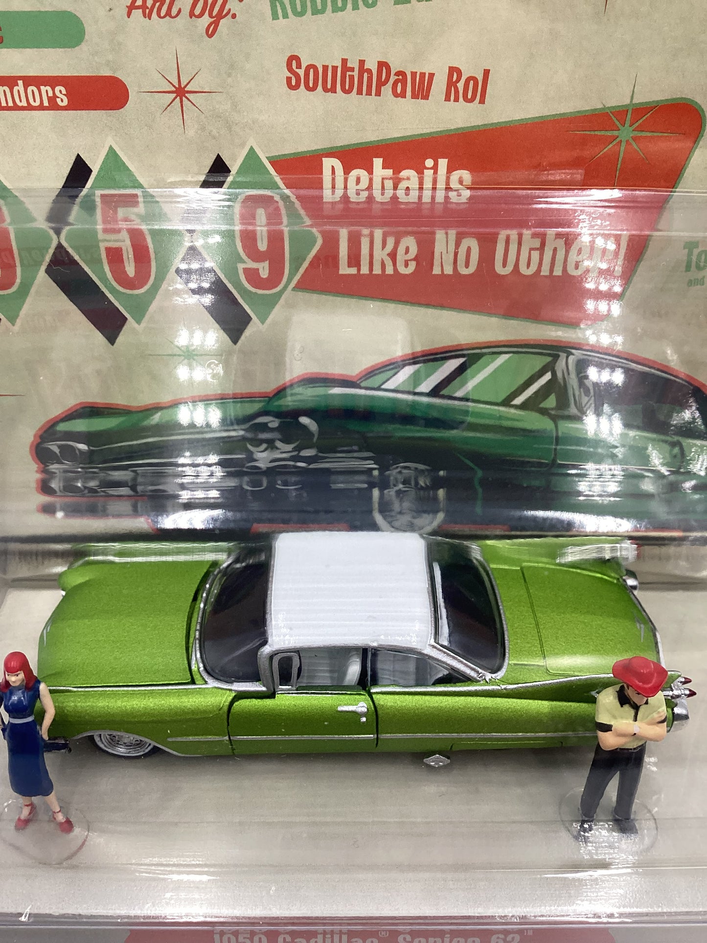 M2 Machines Diorama 1959 Cadillac Series 62 Green R07 199F