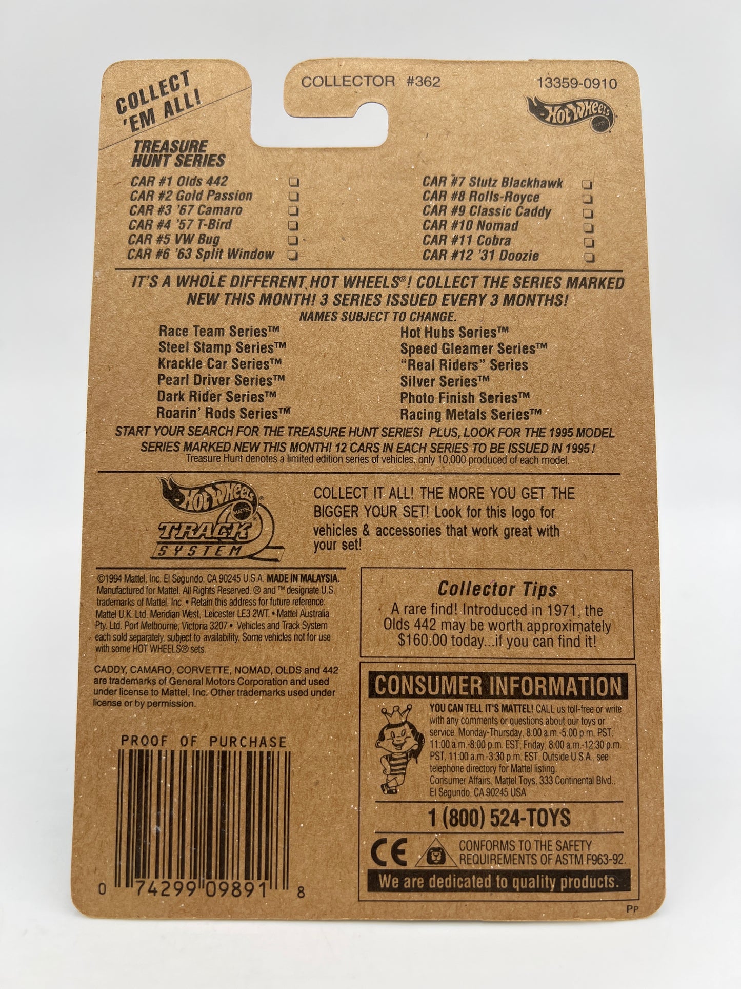 1995 Hot Wheels Treasure Hunt Series #10 Classic Nomad Green W/Protector