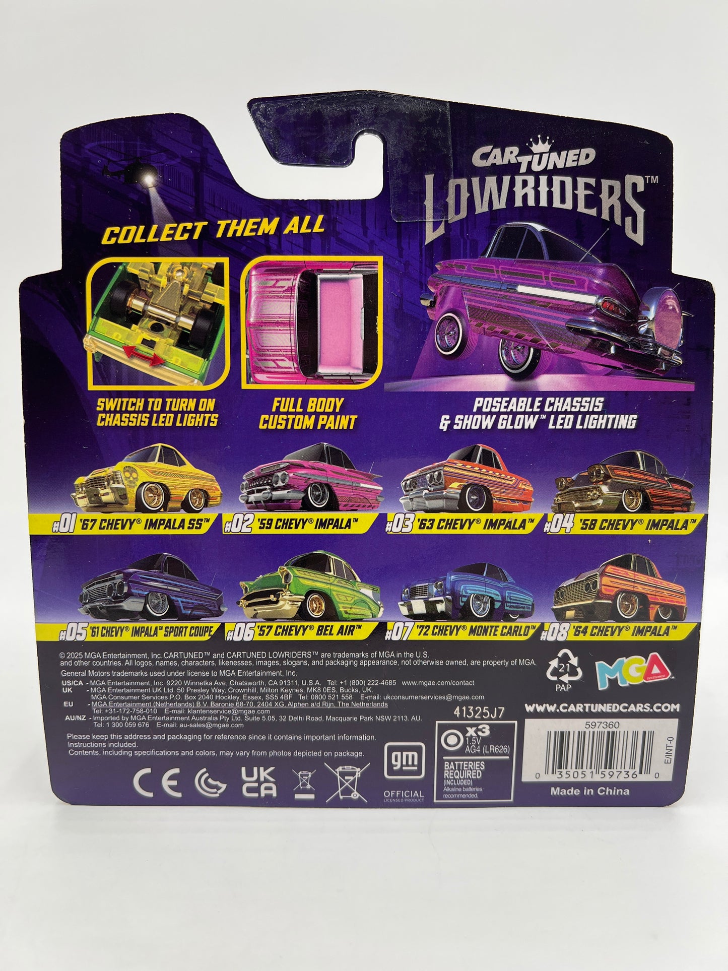 MGA Car Tuned Series 1 Show Glow Lowriders #2 59 Chevy Impala Pink