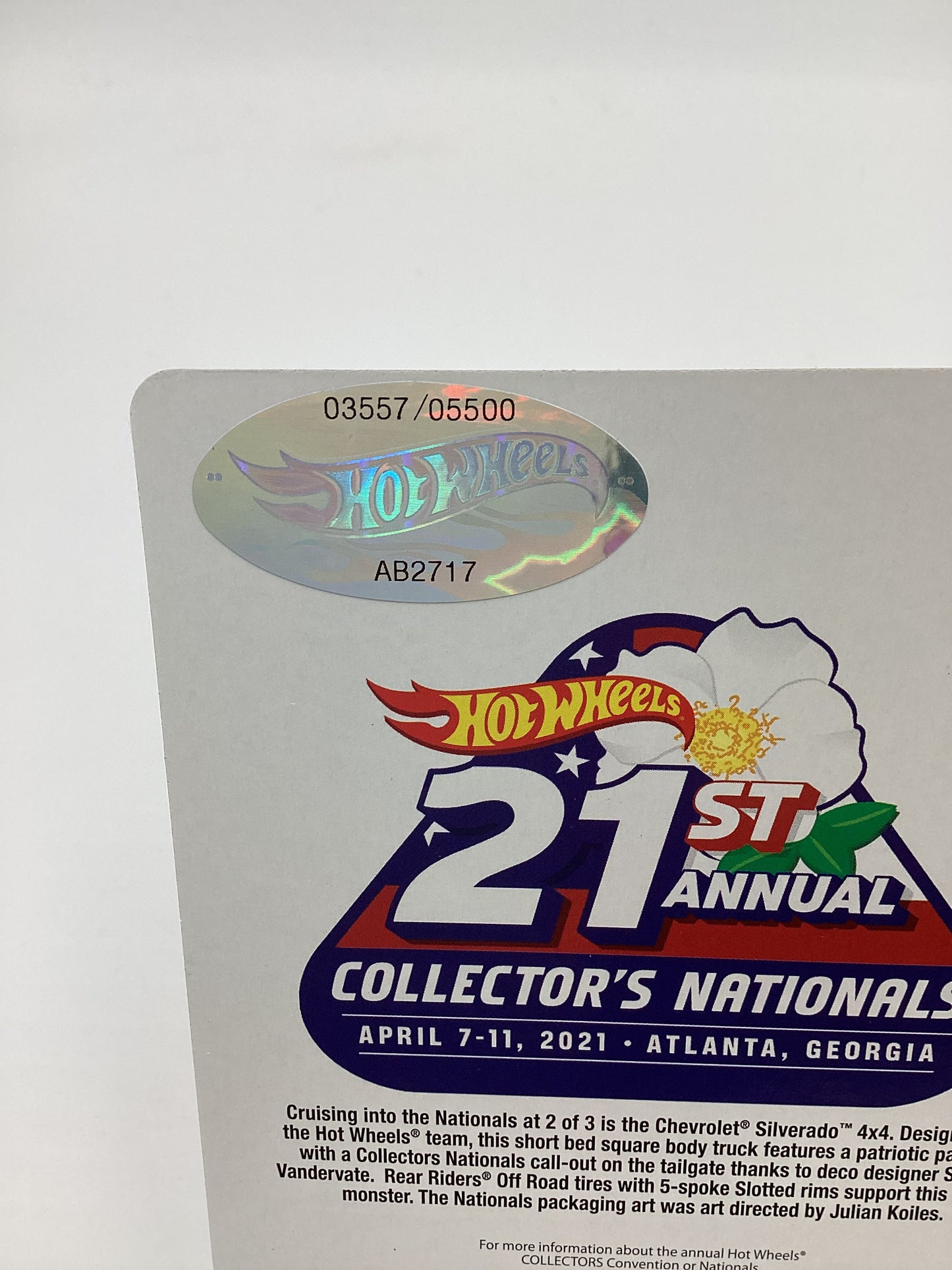 2021 Hot Wheels 21st Annual Collector’s Nationals ‘83 Chevy Silverado 4x4 03557/05500 W/protector
