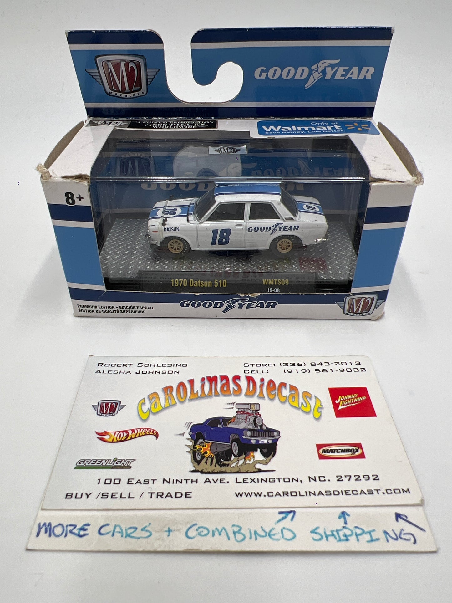 M2 Machines Walmart Exclusive Goodyear 1970 Datsun 510 White WMTS09 Bad Box