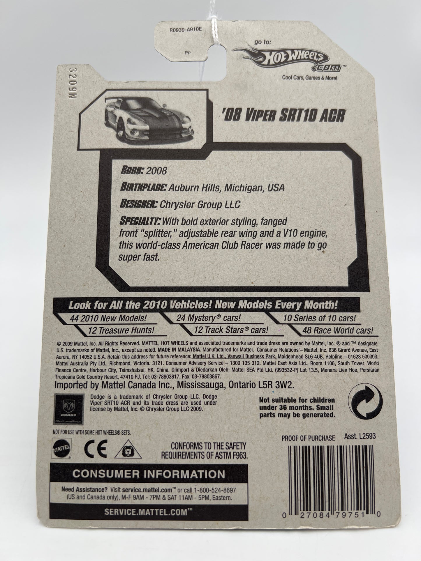 2010 Hot Wheels New Models #22 08 Viper SRT10 ACR White 40A