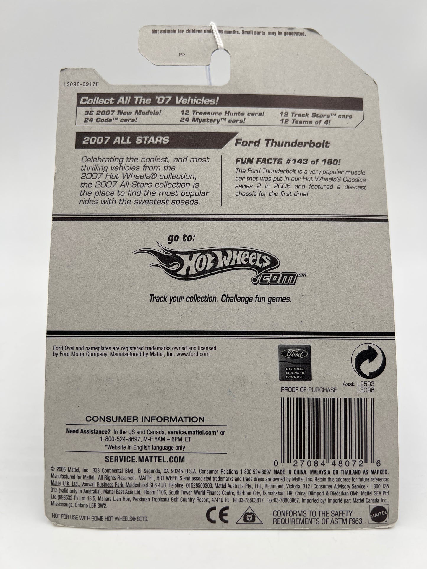 2007 Hot Wheels All Stars #143 Ford Thunderbolt White 27F