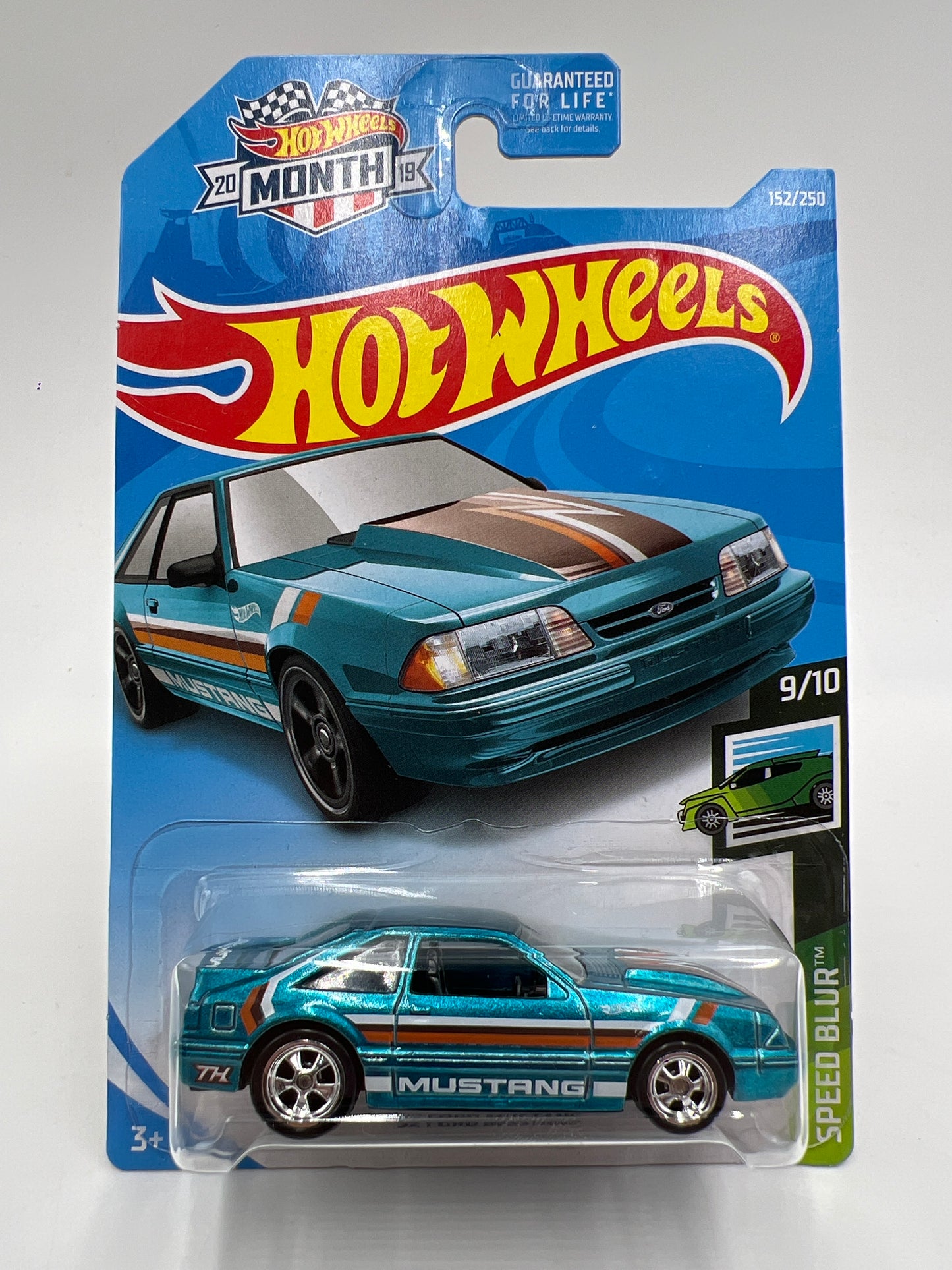 2019 Hot Wheels Super Treasure Hunt #152 Month Card 92 Ford Mustang Foxbody Blue W/Protector