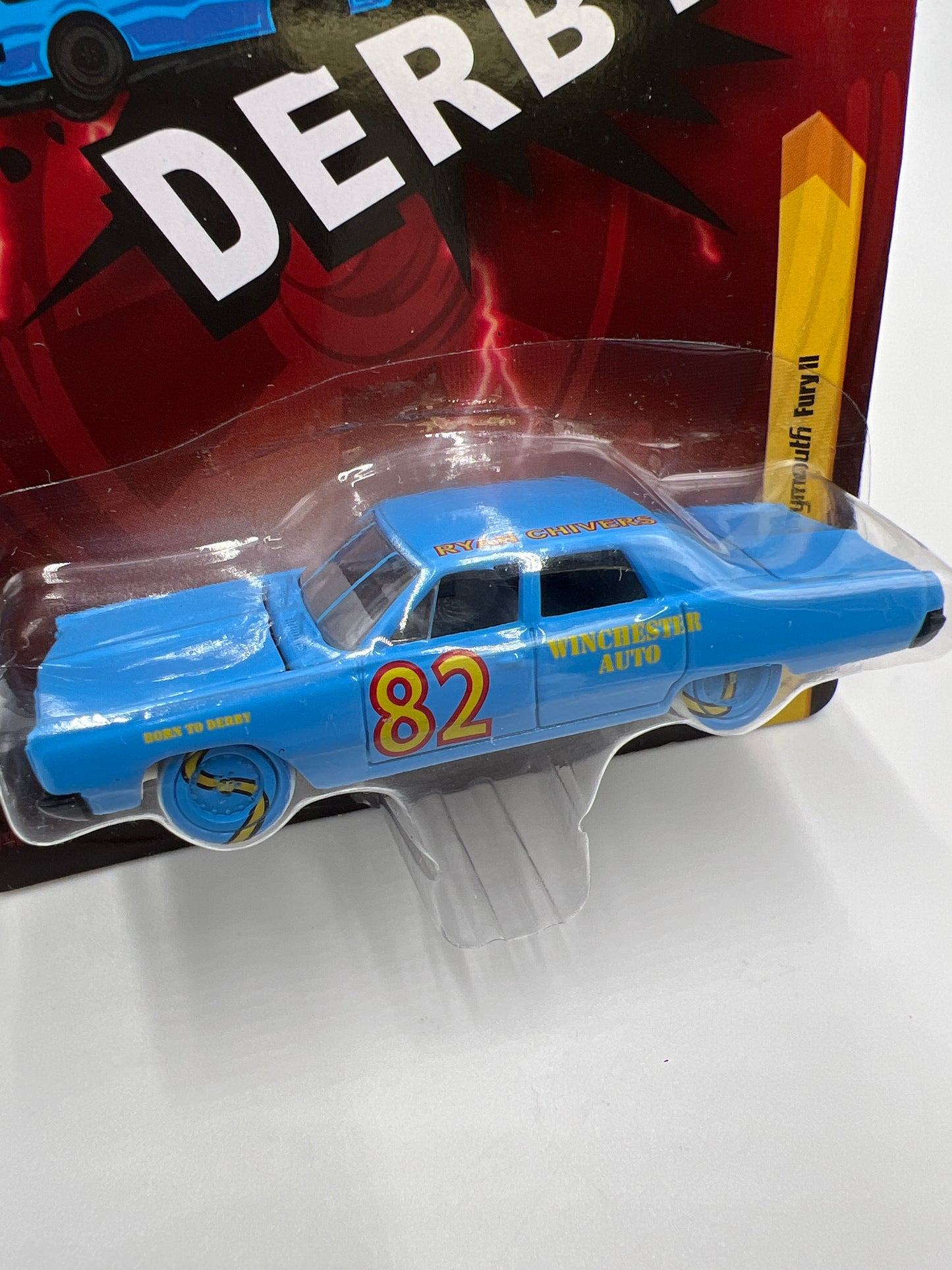 Johnny Lightning Demolition Derby JL25 1967 Plymouth Fury II Light Blue White Lightning Chase W/Protector VHTF