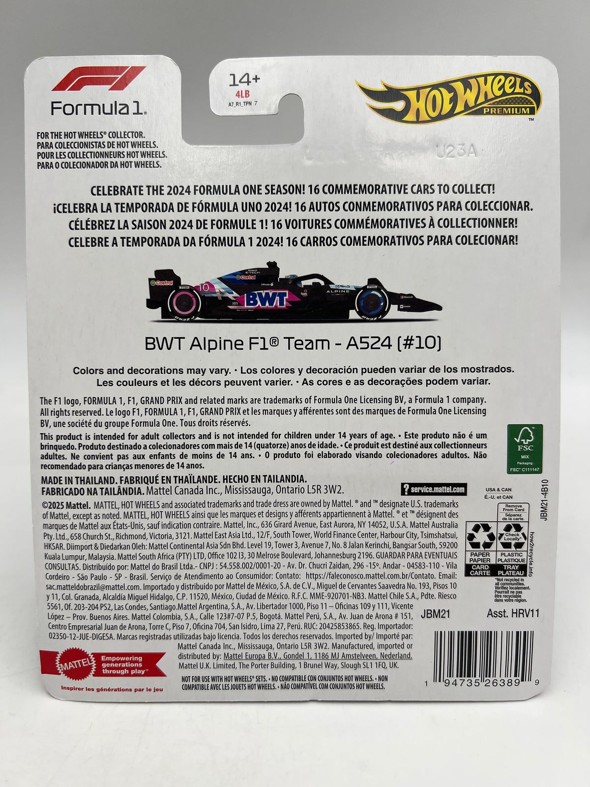 Hot Wheels Premium Formula 1 2024 BWT Alpine F1 Team A524 #10 241E