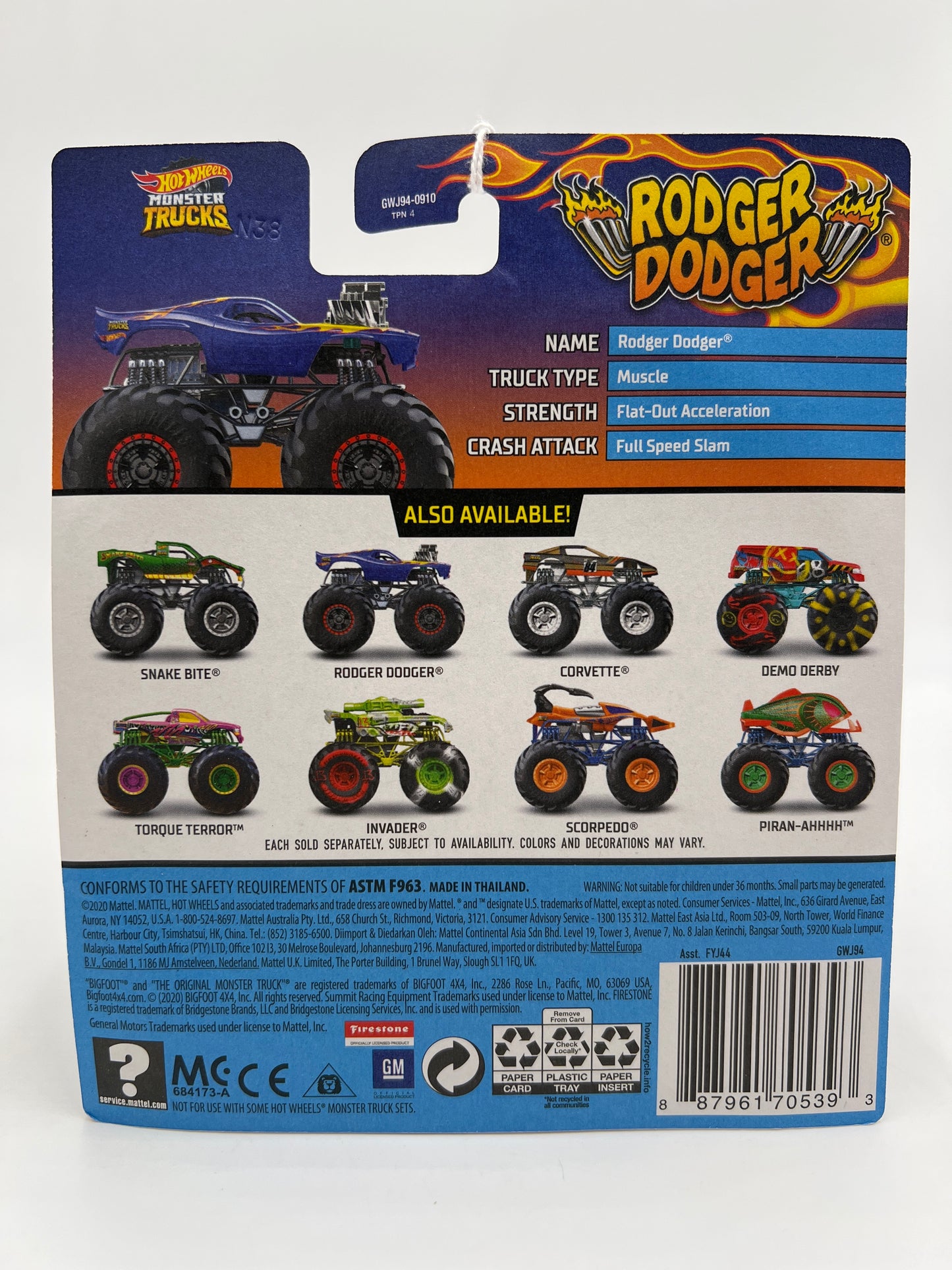 Hot Wheels Monster Trucks Crash Legends #2 Rodger Dodger Blue 129F