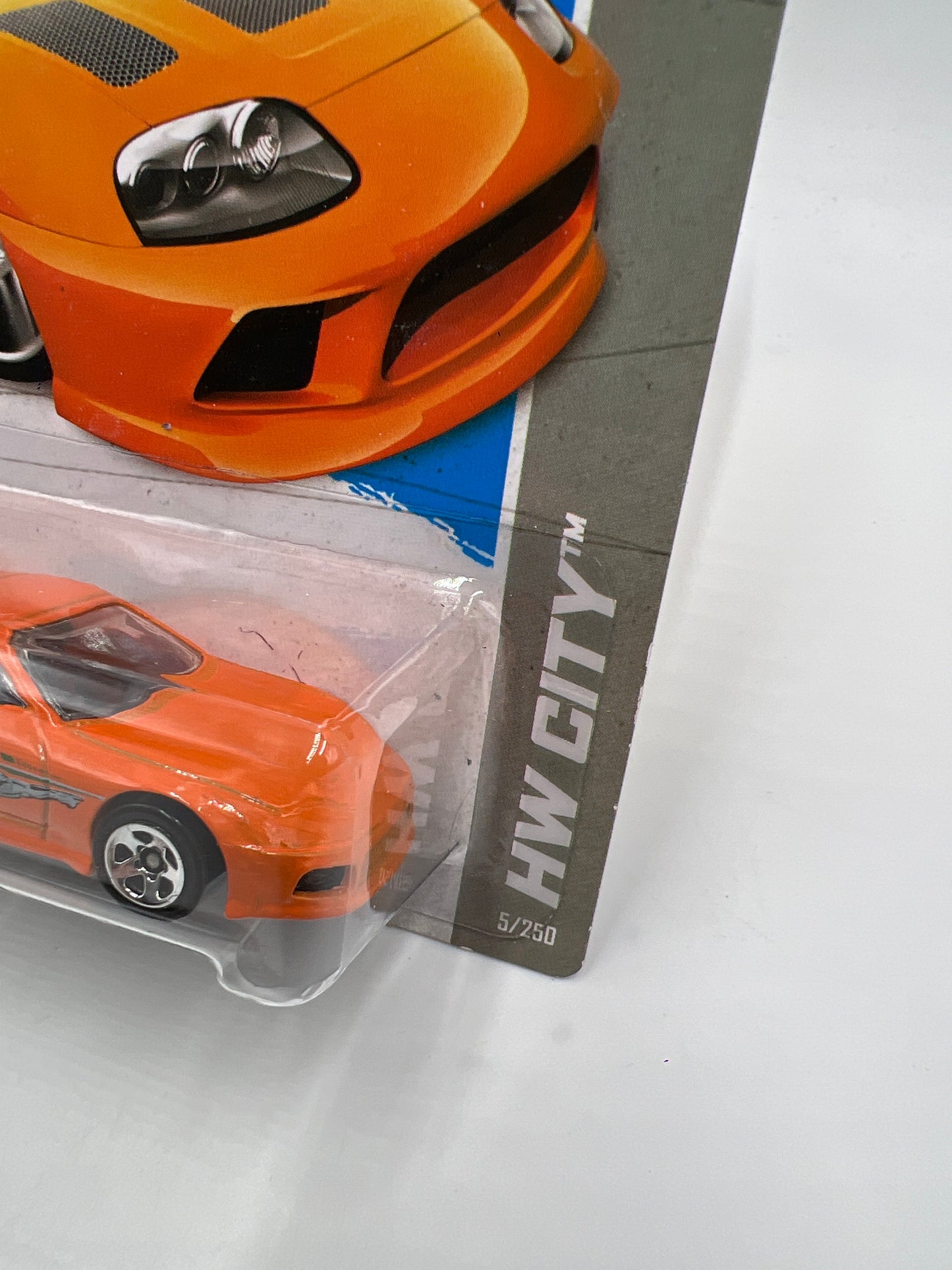 2013 Hot Wheels City #5 Fast & Furious Toyota Supra Orange W/Protector