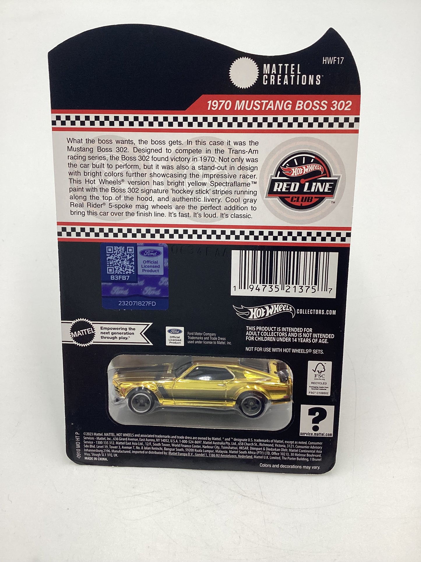 2024 Hot wheels RLC Mustang Boss 302 Gold with protector