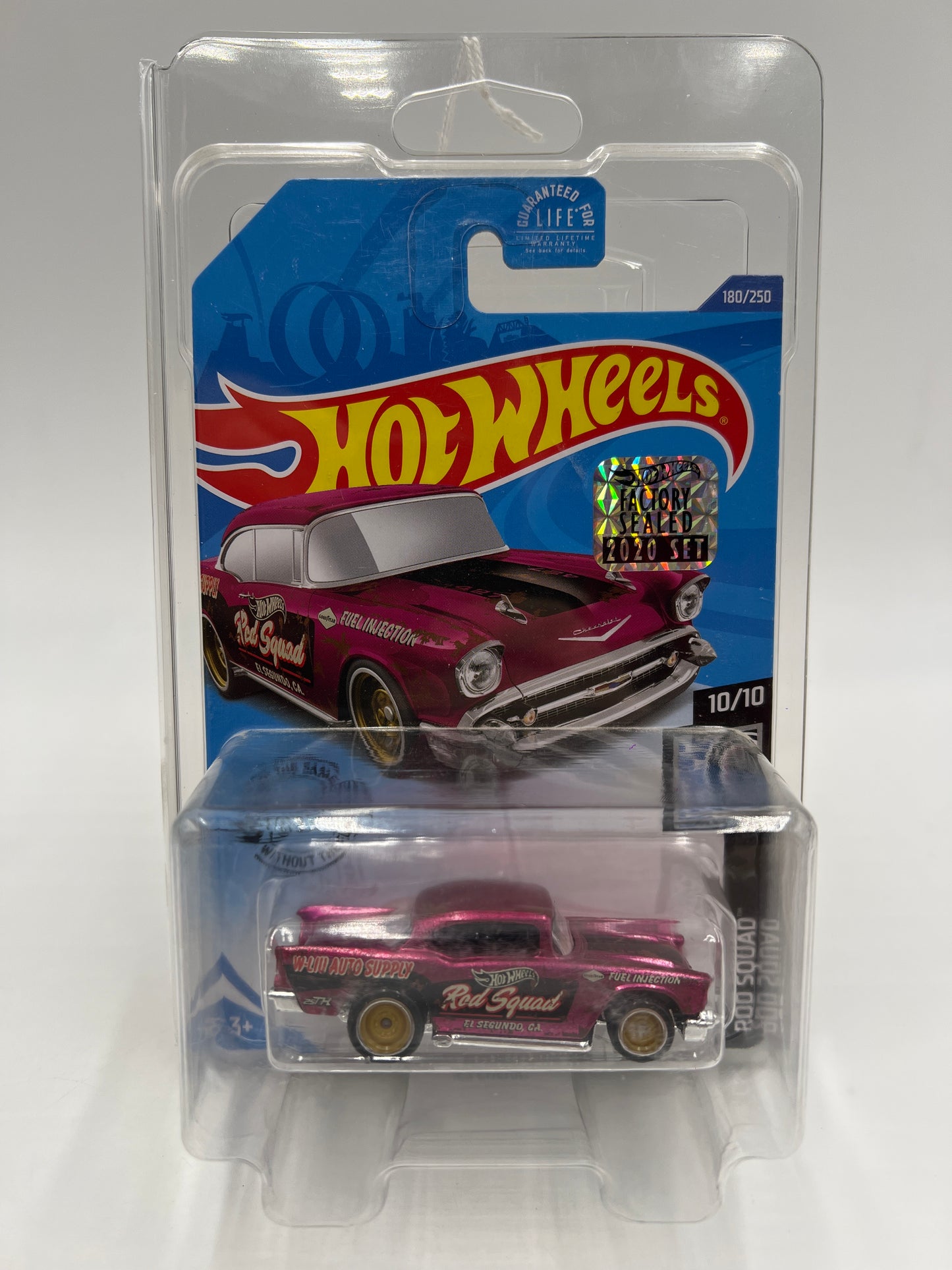 2021 Hot Wheels Super Treasure Hunt Factory Sealed #180 57 Chevy Pink W/Protector Cracked Blister