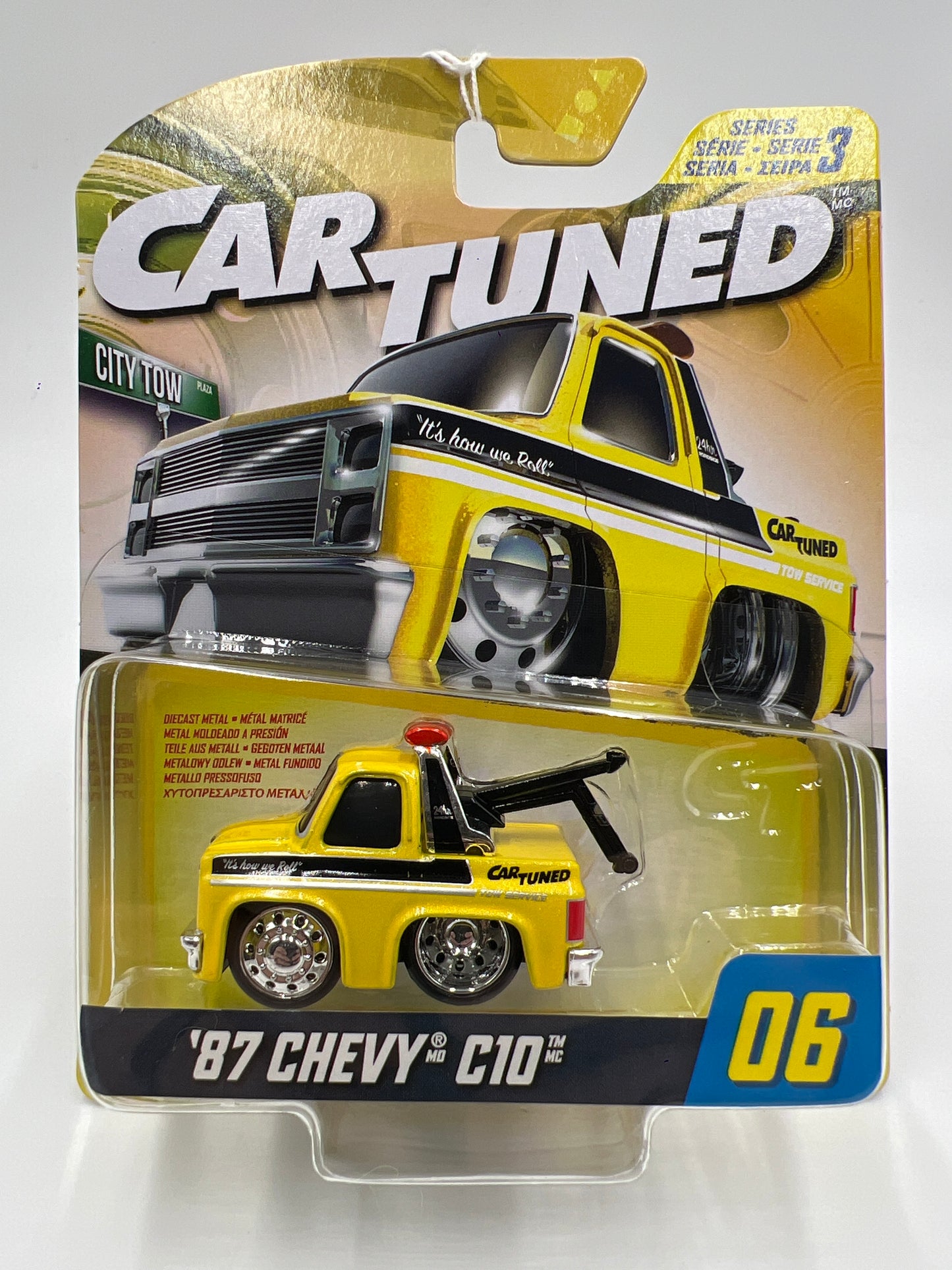 2025 MGA Car Tuned Series 3 #6 87 Chevy C10 Tow Truck Yellow 179F