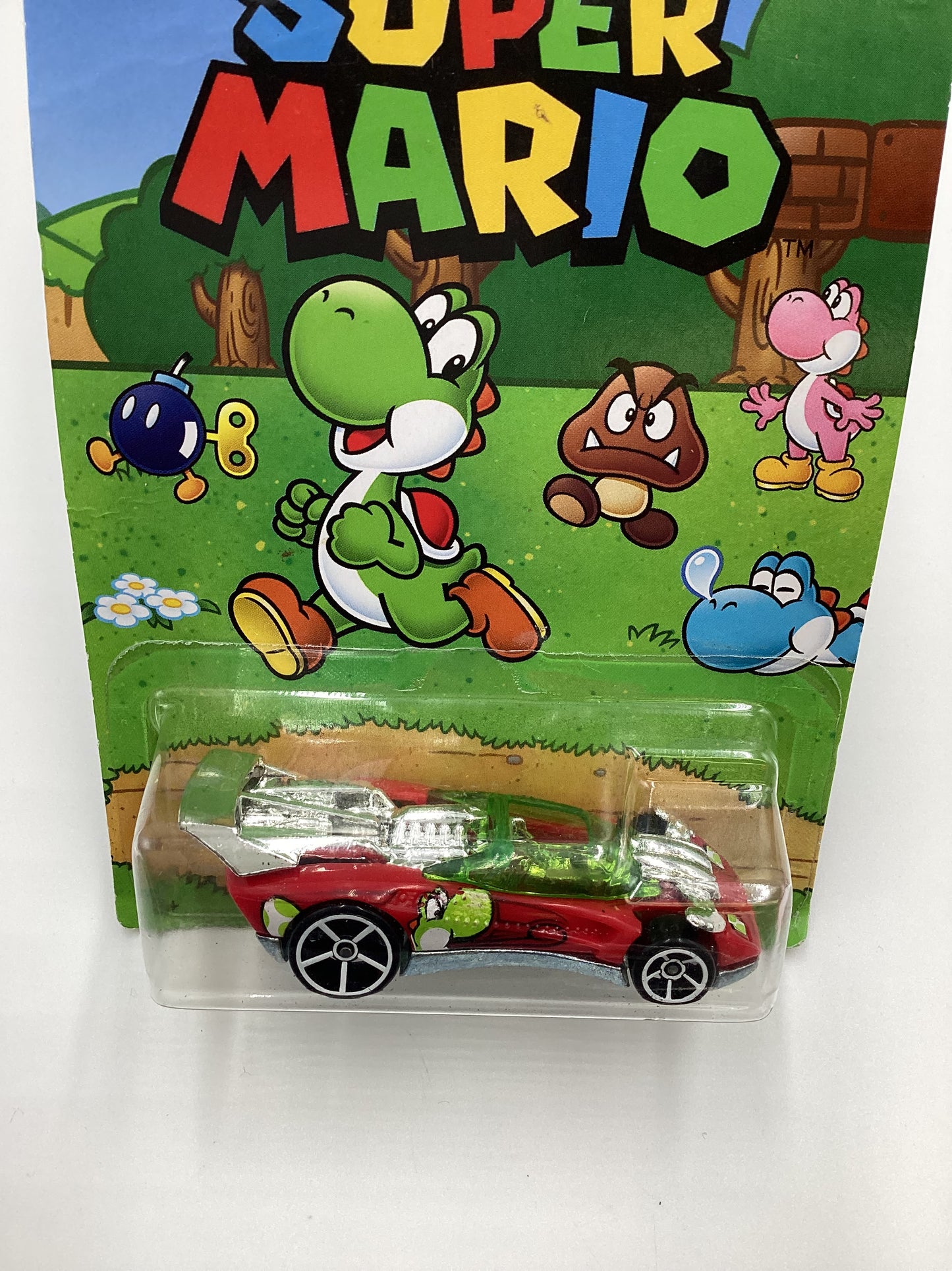 2016 Hot Wheels Super Mario #7 Flathead Fury Red Yoshi 157A