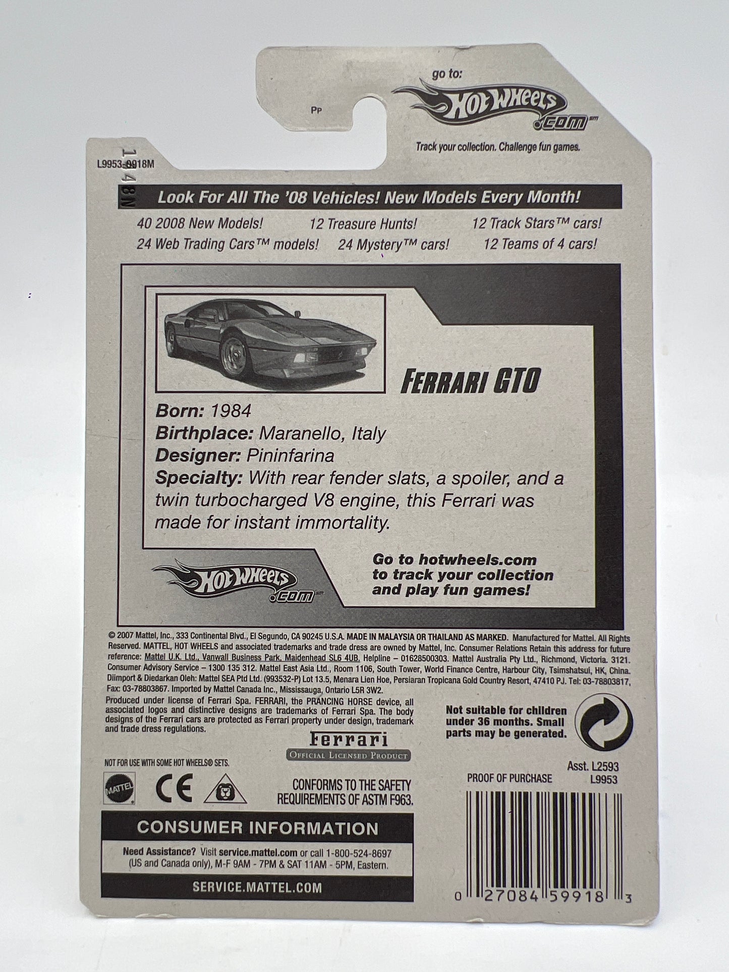 2008 Hot Wheels New Models #38 Ferrari GTO Red W/Protector