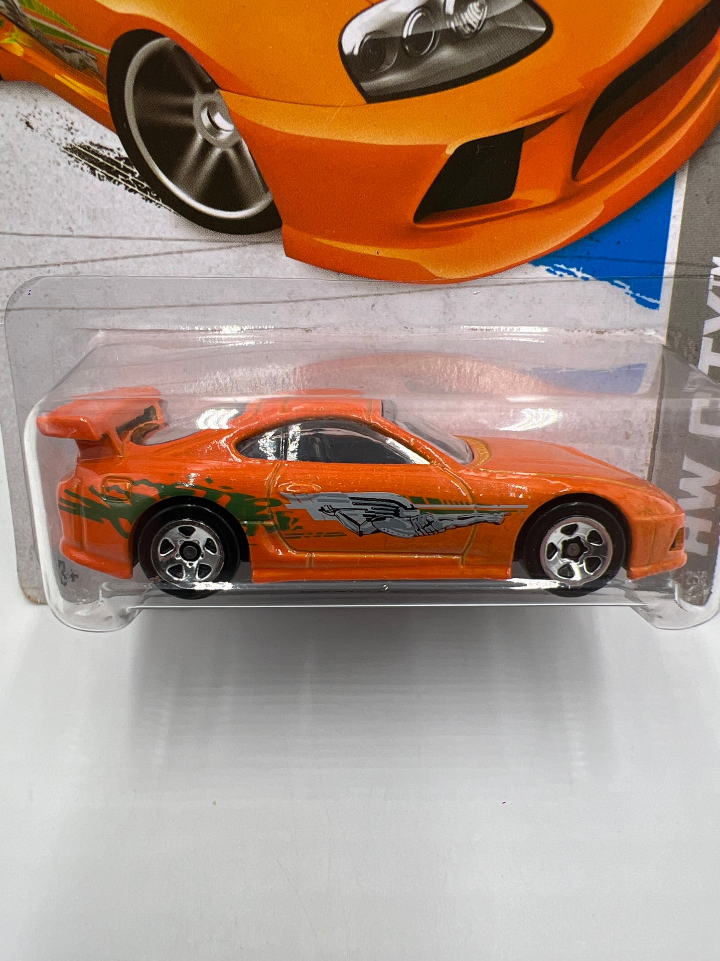 2013 Hot Wheels City #5 Fast & Furious Toyota Supra Orange Card Not Perfect