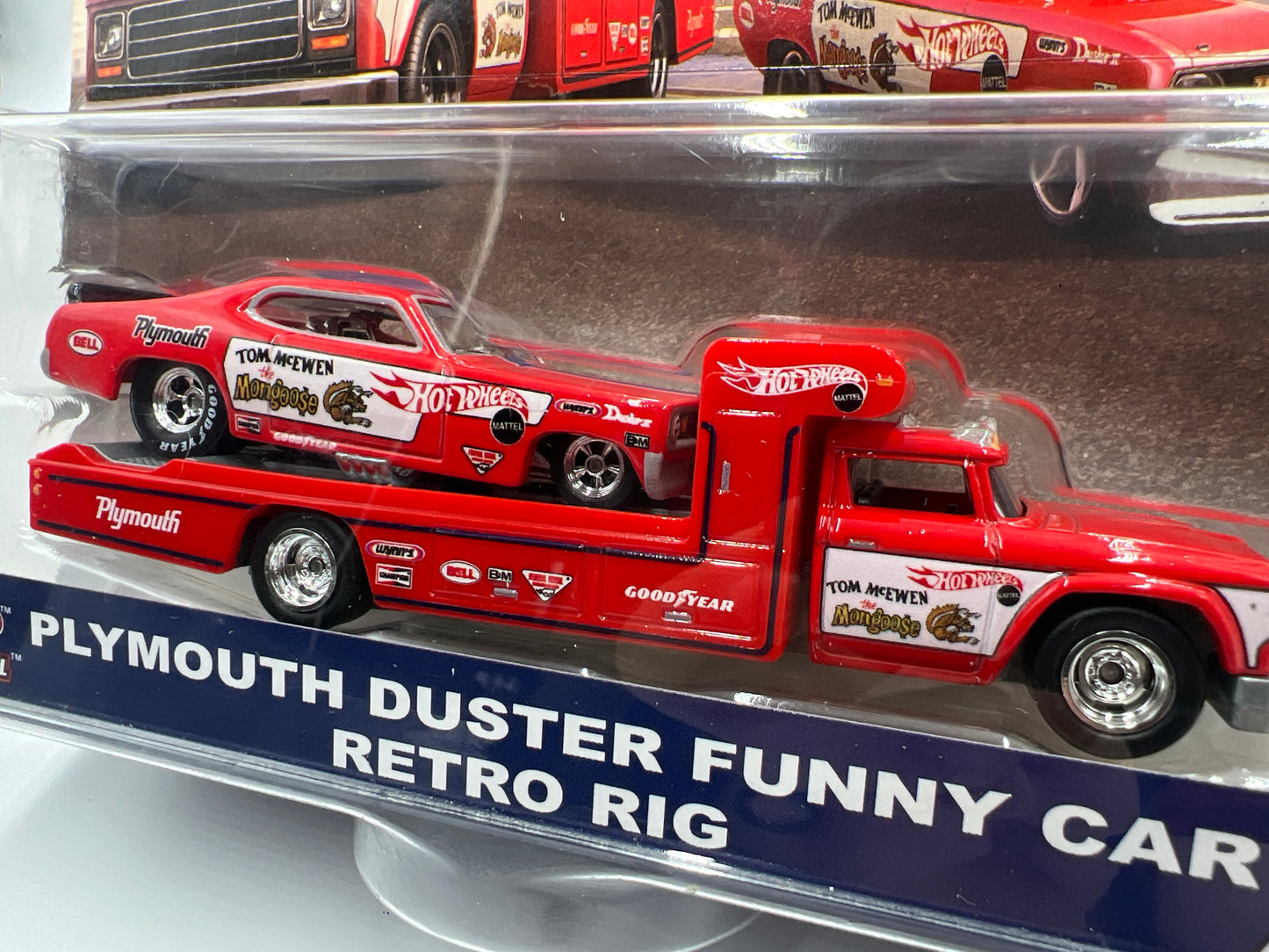 Hot Wheels Car Culture Team Transport #5 Plymouth Duster Funny Car Mongoose & Retro Rig W/Protector