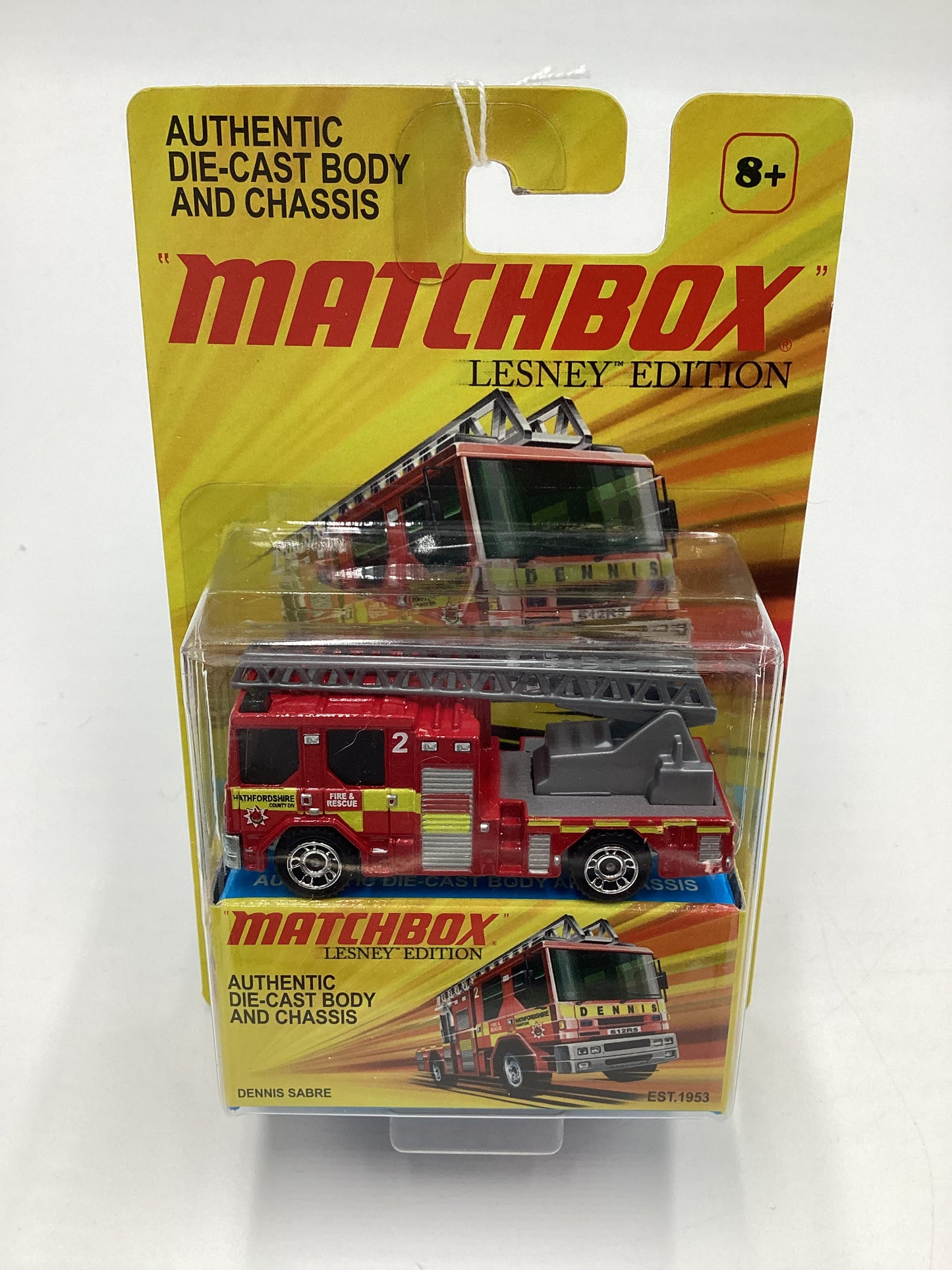 Matchbox Lesley Edition Dennis Sabre Fire Engine Red Back of Card Damage 169H