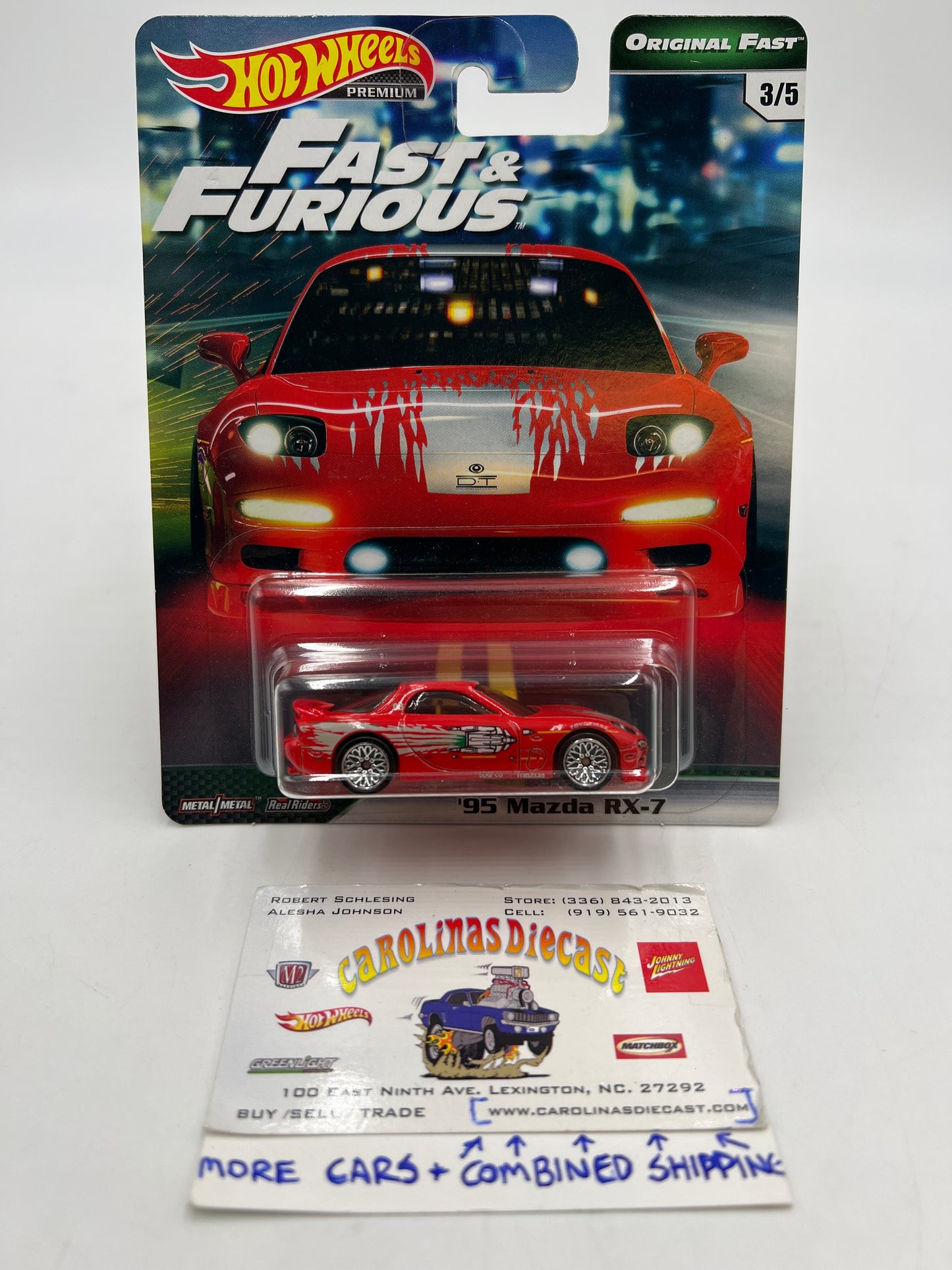 Hot Wheels Fast & Furious Original Fast #3 95 Mazda RX-7 Red W/Protector