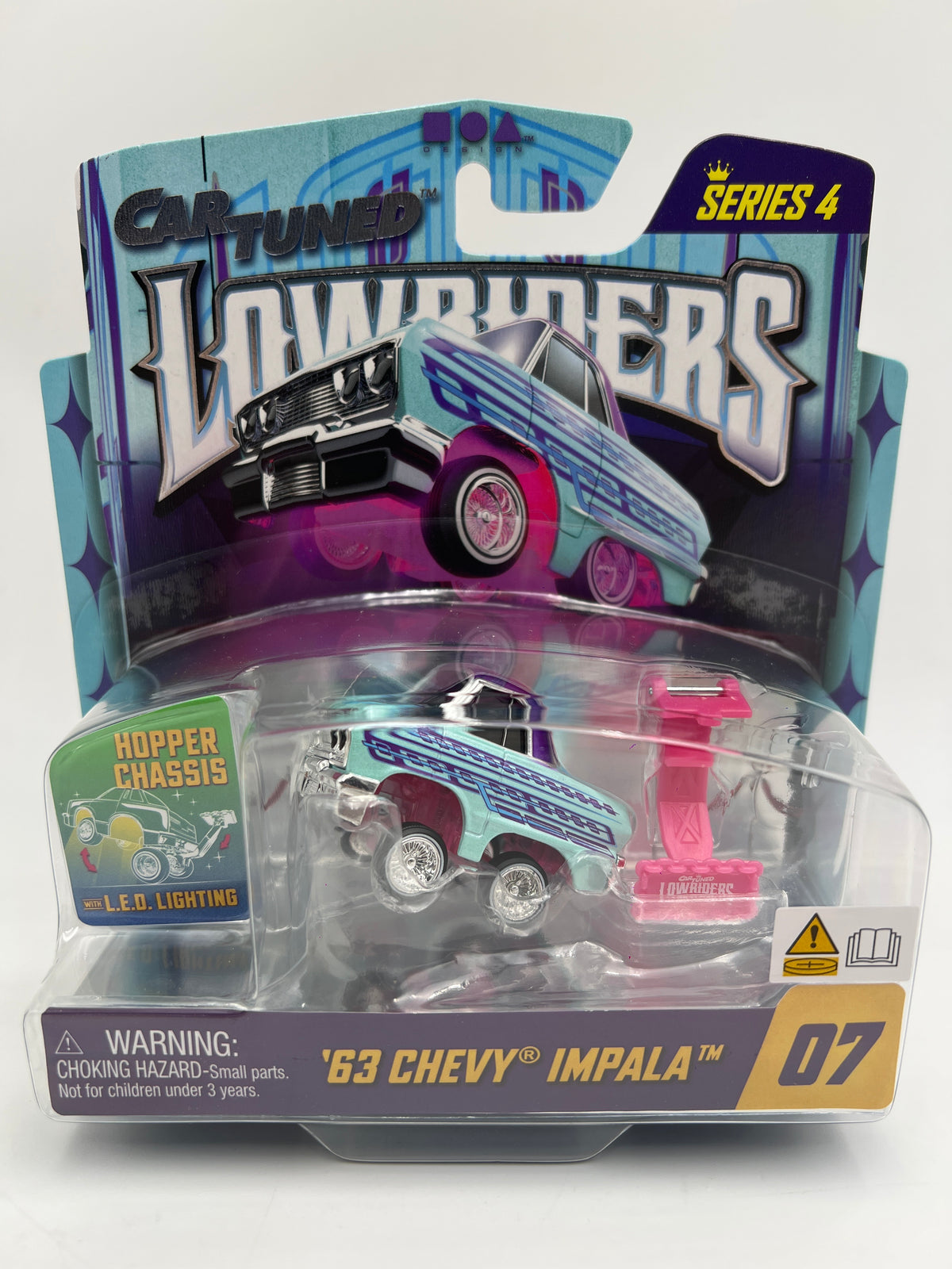 MGA Car Tuned Series 4 Show Glow Lowriders #7 63 Chevy Impala Light Blue/Purple