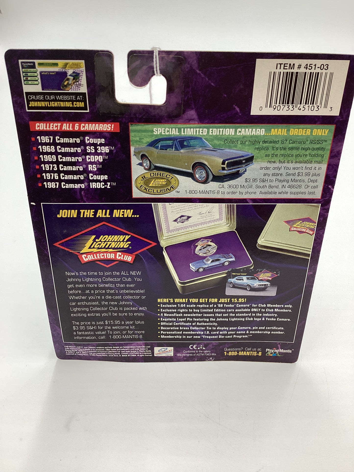 Johnny lightning Camaro Collection 1967 Camaro RS/SS Gold JL Direct Exclusive Mail In