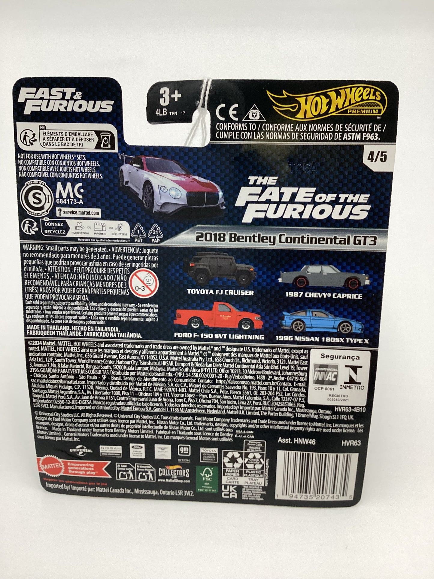 2024 Hot wheels Gold Label Fast and Furious #4 2018 Bentley Continental GT2 White/Red 246F