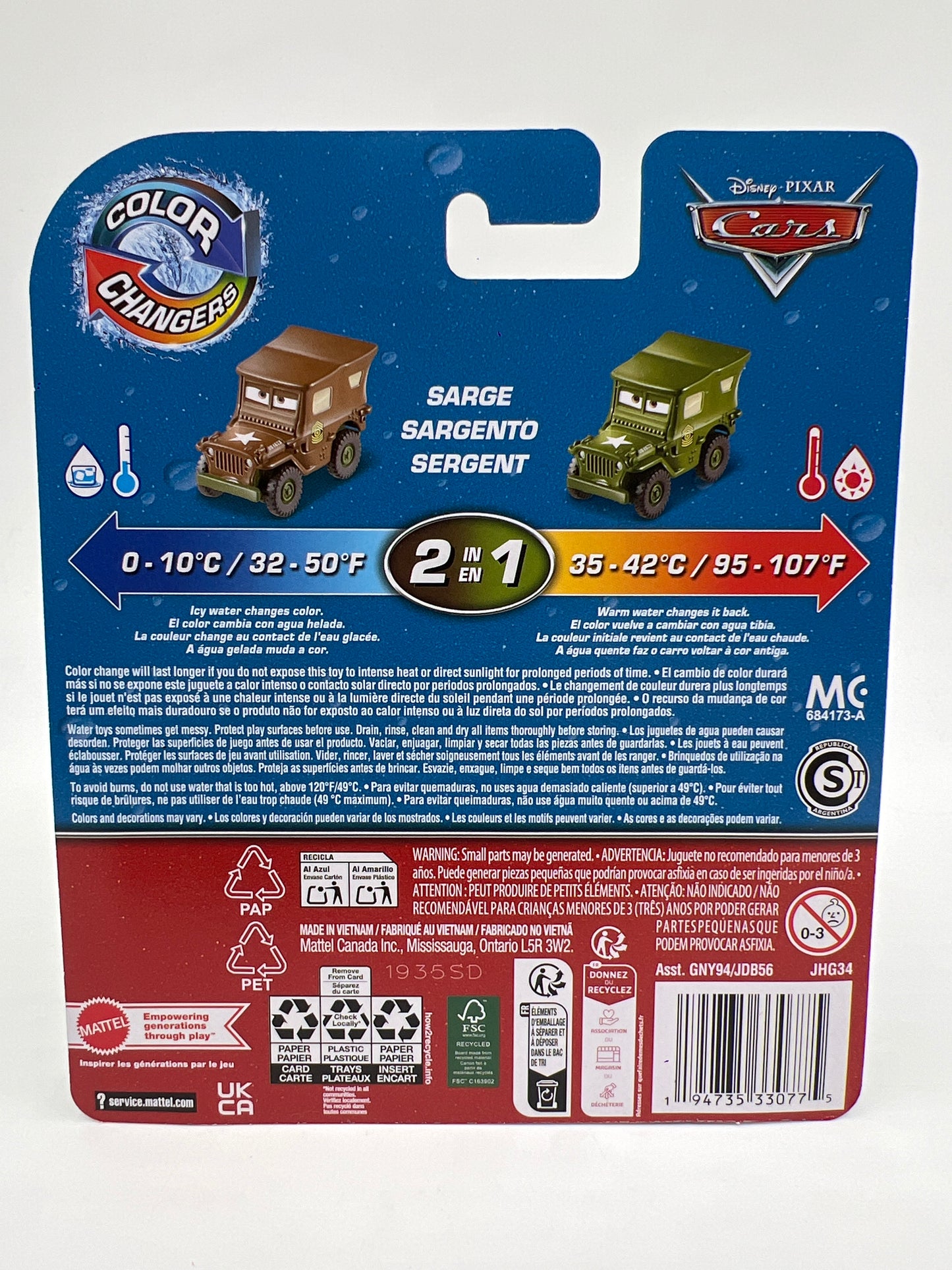 Disney Pixar Cars Color Changers 2 In 1 Sarge 140B