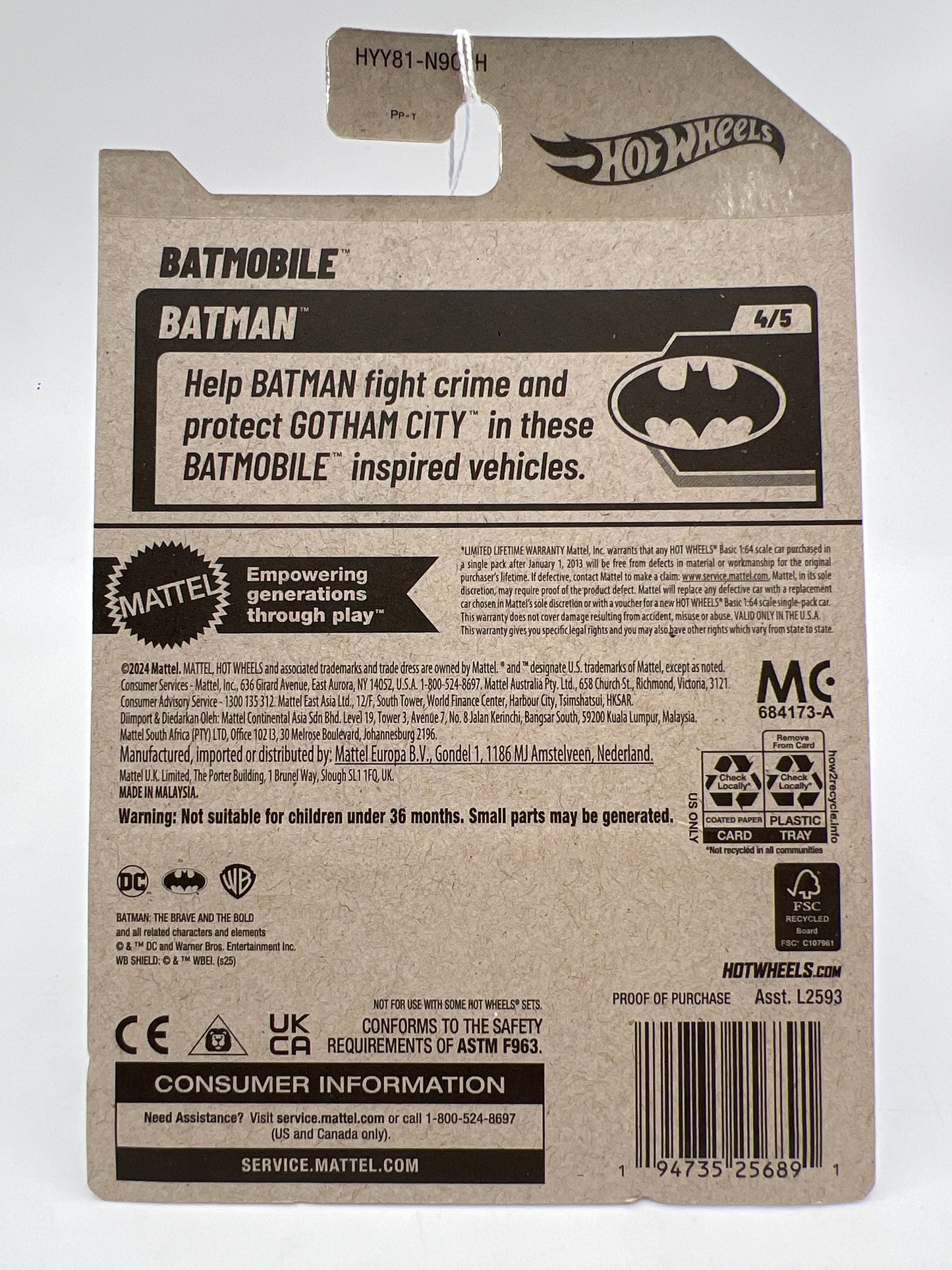 2025 Hot Wheels H Case Batman #145 Batmobile Black 117D