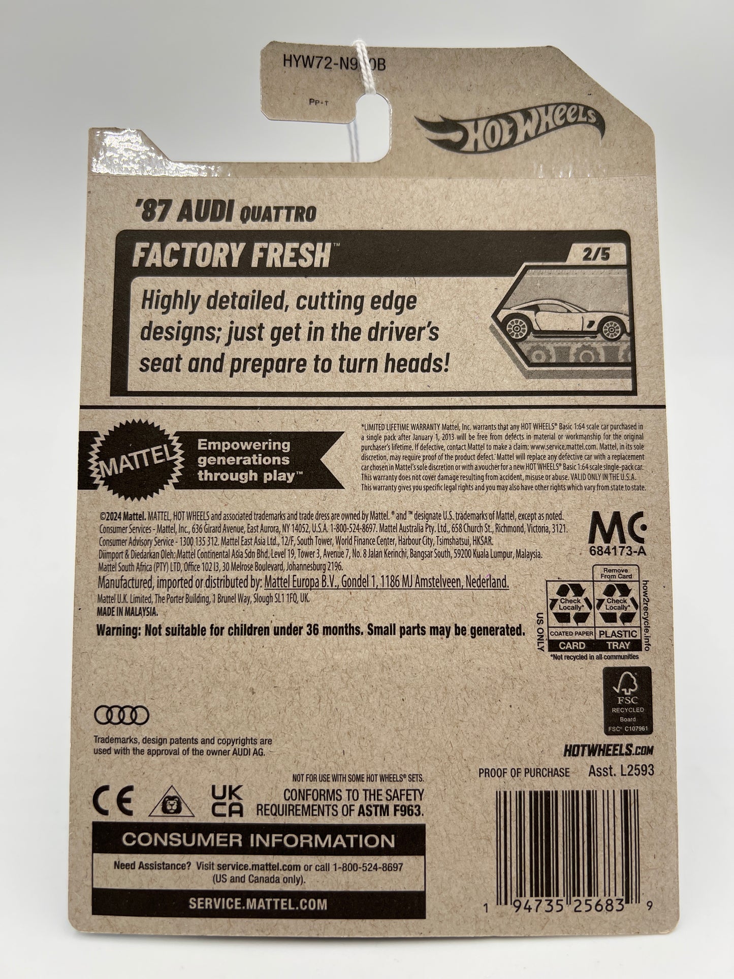 2025 Hot Wheels B Case #16 87 Audi Quattro Teal 108A